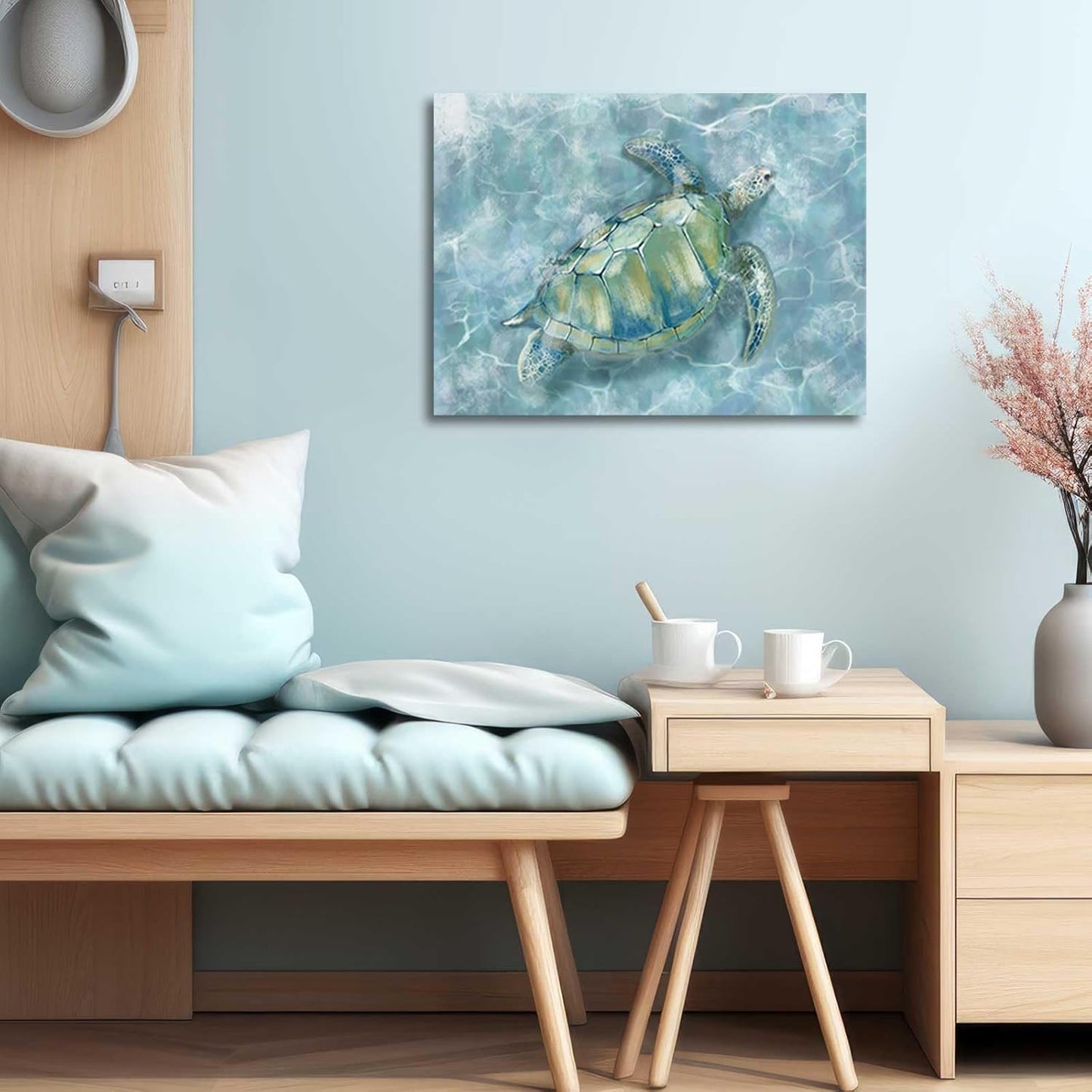 XIANSHOU Bathroom Pictures Wall Decor Blue Sea Turtle Wall Art Funny Animal Paintings Posters for Room Aesthetic Kitchen Dining Room Office Home Decor 12x15 Inch