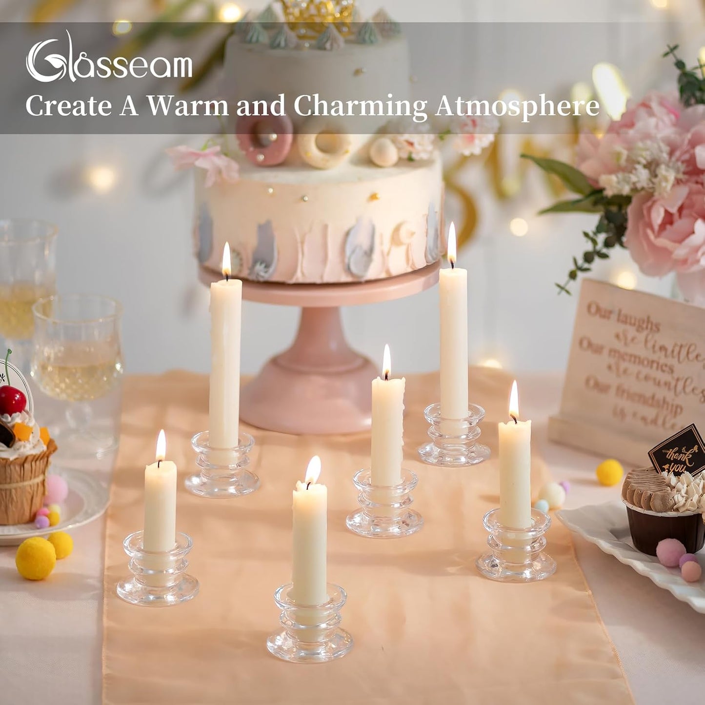 Glasseam Taper Candle Holders Bulk: 10pcs Glass Candle Sticks Holder Decor Clear Short Small Candlestick Holders Modern for Table Centerpiece Wedding Christmas Dinner Party