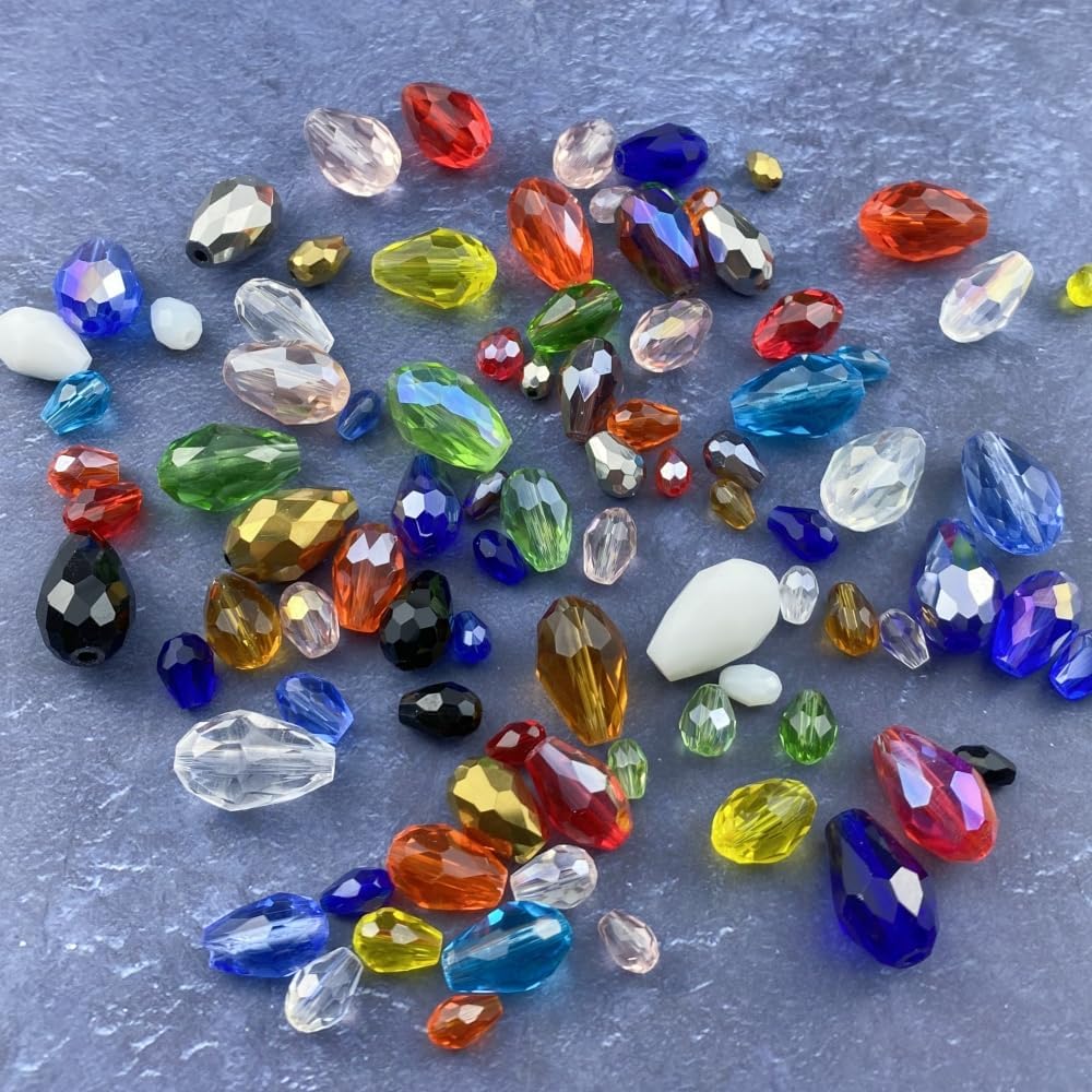 130pcs 6x8mm Teardrop Crystal Glass Beads Vertical Hole Faceted Glass Teardrop Spacer Beads for Bracelets Necklace Earring DIY Jewelry Making Craft(Green)