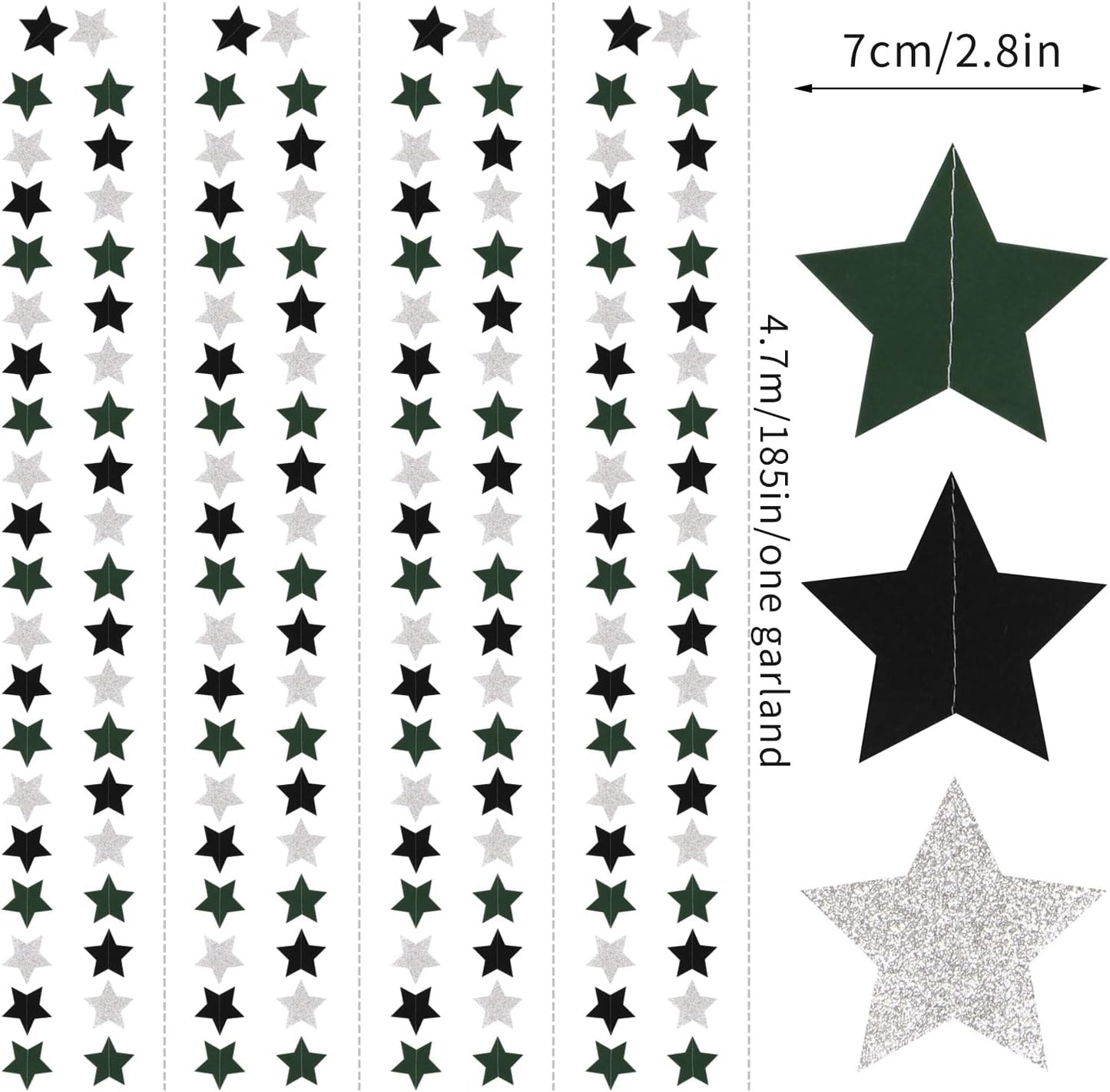 Black Green-Silver Party-Decorations Garland - 62ft Twinkle Little Star Soccer Graduation Hanging Streamers Banner,Men Boys Birthday Bachelorette Baby Bridal Shower Decor Hugtmr