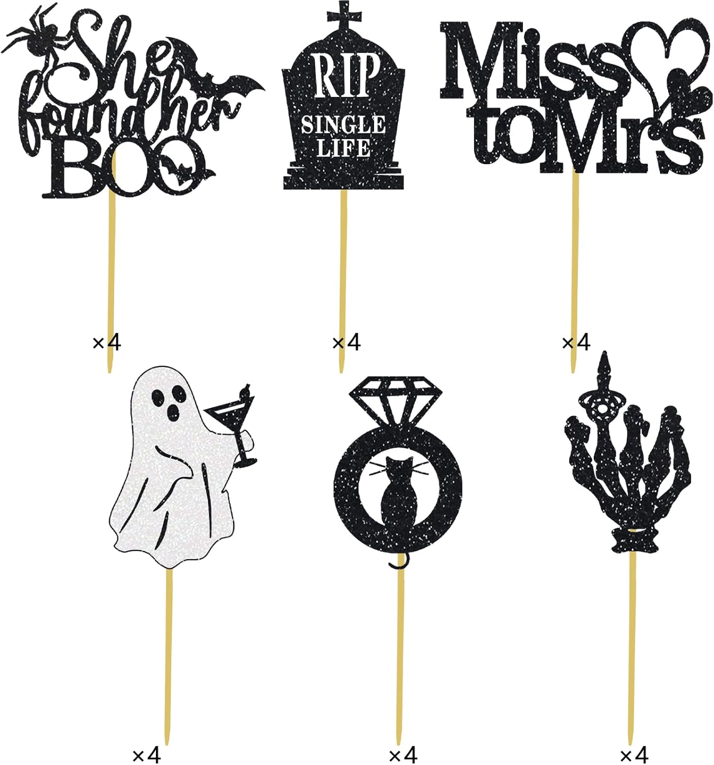 Halloween Bachelorette Cupcake Topper She Found Her Boo Rip Single Life Miss To Mrs Ring Cat Skull Finger Engagement Party Decorations White