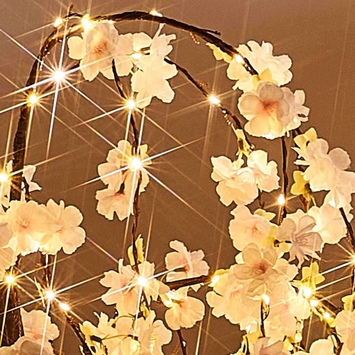 Fudios Lighted Garland Spring with Cherry Blossom 96 Fairy Lights 6FT for Mantle Year Round,Flower Garland with Lights with Timer Battery Operated for Wedding Party