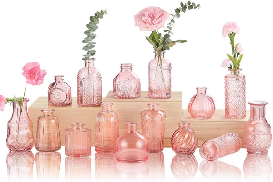 Bud Vases for Centerpieces Wedding,Flower Vases in Bulk for Rustic Home Decor,Small Vases for Wedding,Mother's Day,Graduation,Christmas,Birthday Party,Valentine's Day(Pink,15 Pcs)