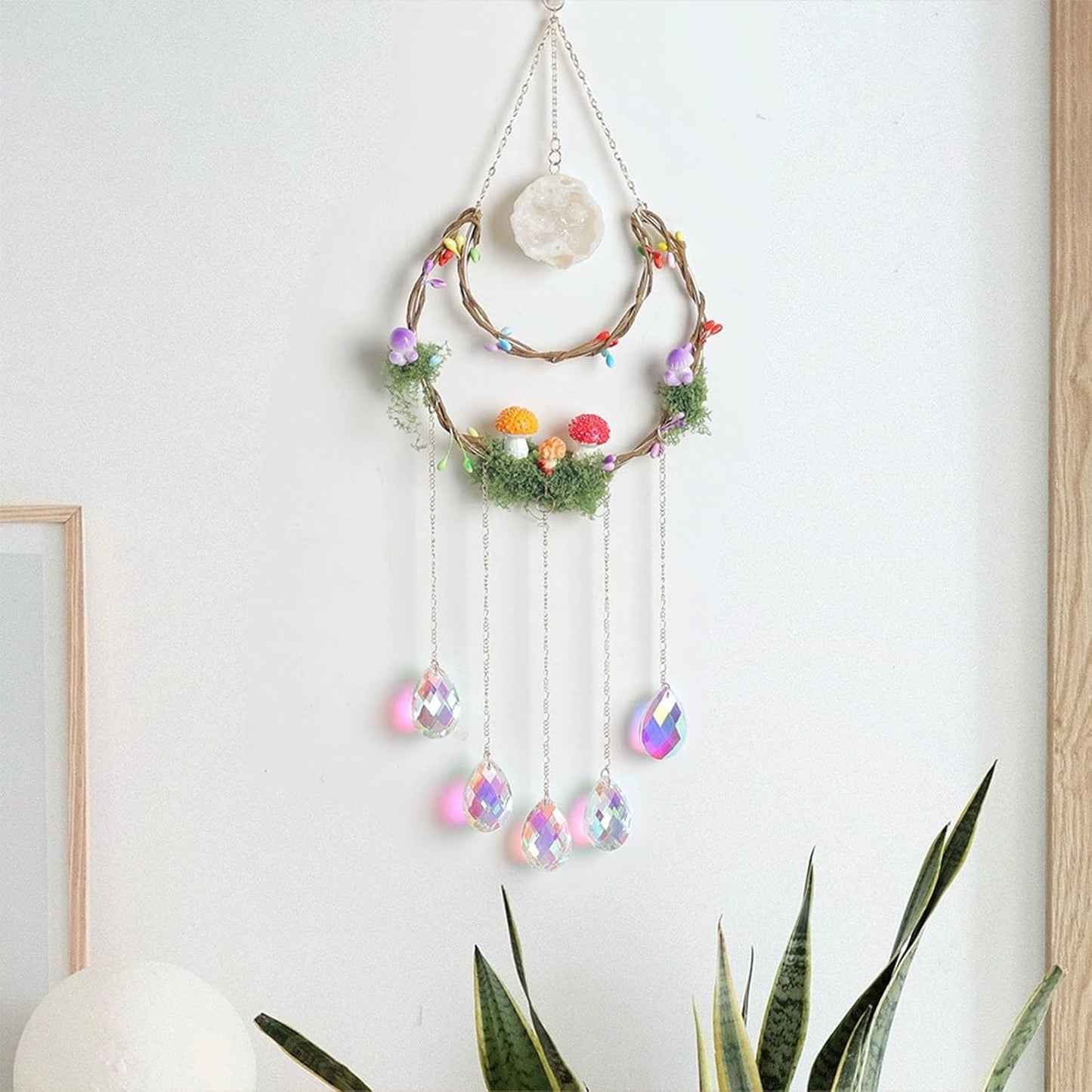 TUOKING Crystal Suncatchers for Window Hanging Mushroom Colorful Crystals Prism Pendant Sun Catchers Rainbow Maker Ornament Gift Home Garden Decoration