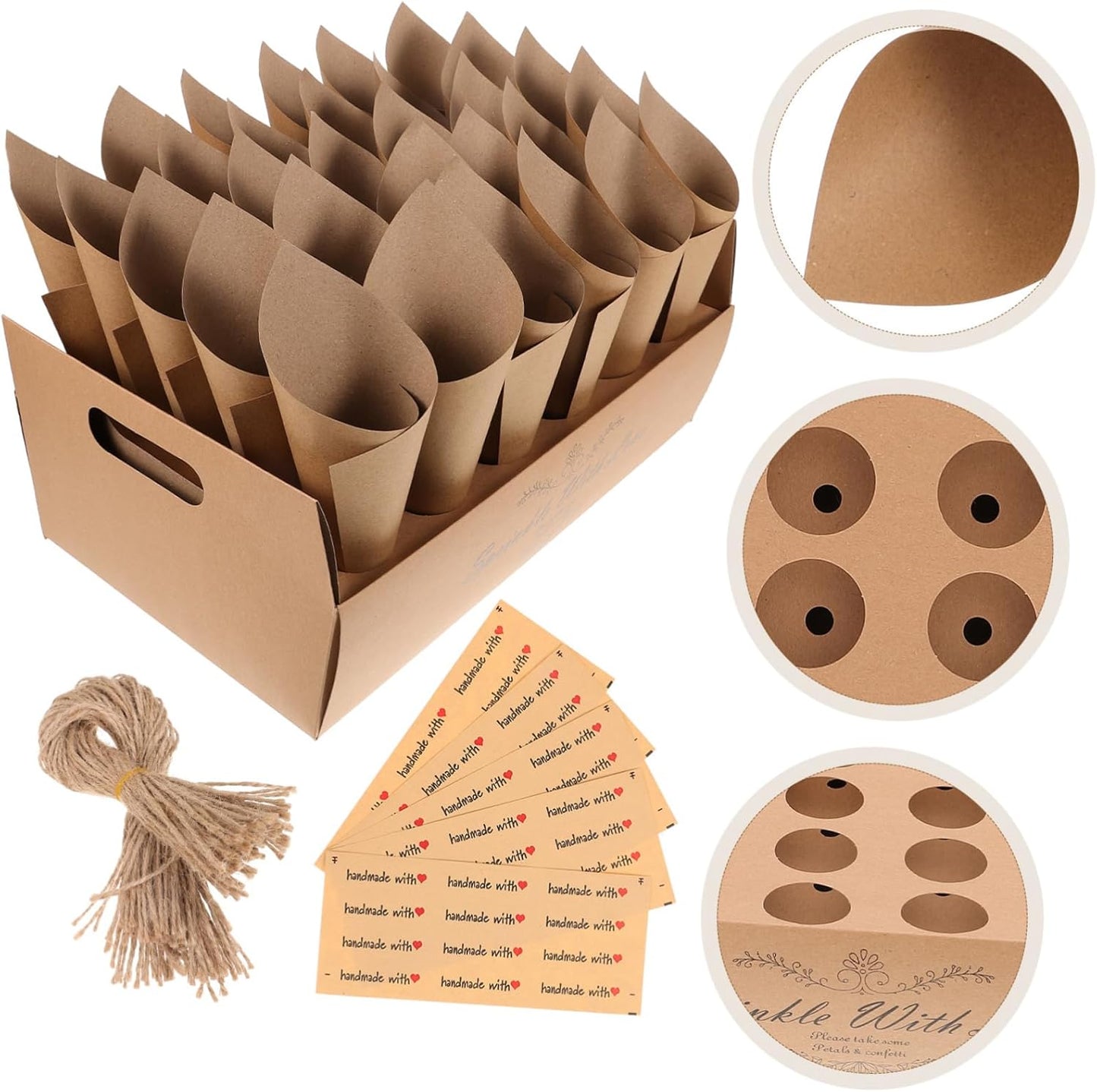 CIMAXIC 30-hole Kraft Paper Cones Box Set Wedding Party Favor Box Confetti Cone Holders for Decorative Party Favors