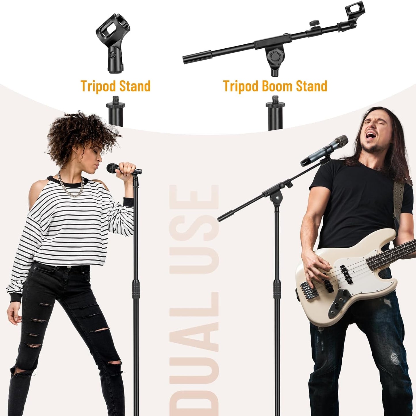 CAHAYA Dual-use Tripod Microphone Stand Boom Arm Floor Mic Stand Portable with Carrying Bag and 2 Mic Clips for Singing Performance Wedding Stage Meeting Live CY0311