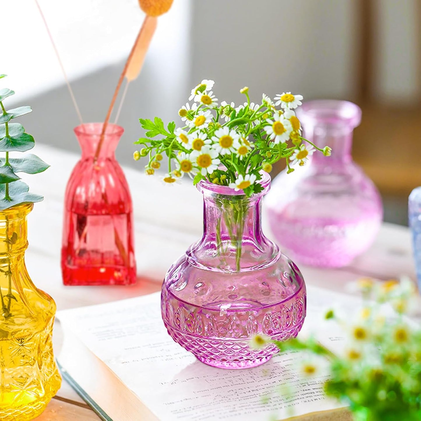 Colored Glass Bud Vases Set of 24, Vintage Small Vases for Flowers, Crystal Mini Glasses in Bulk, Small Flower Design for Centerpieces Wedding Decorations Home Flower Party Decor