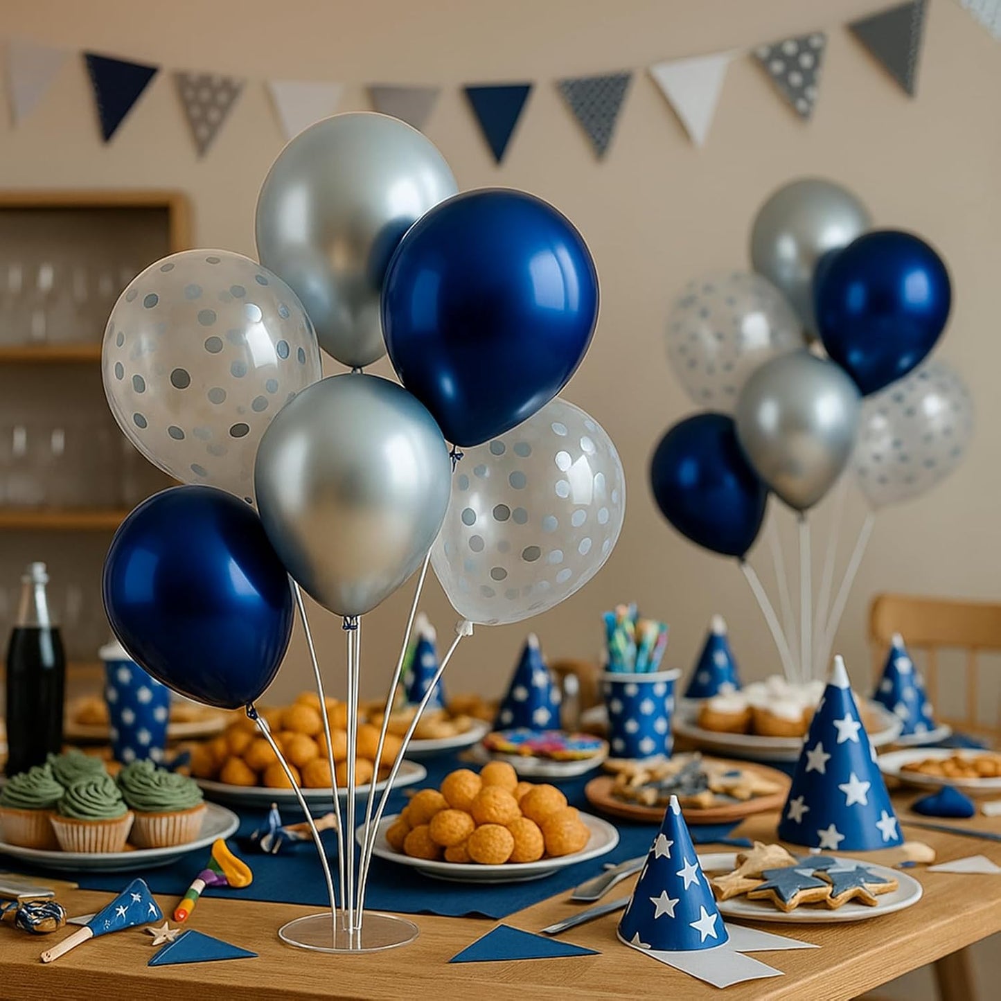 6pcs Balloon Stands Kit Table Centerpiece Table Decorations for Anniversary Birthday Wedding Graduation Retirement Party Decorations (Silver Navy)