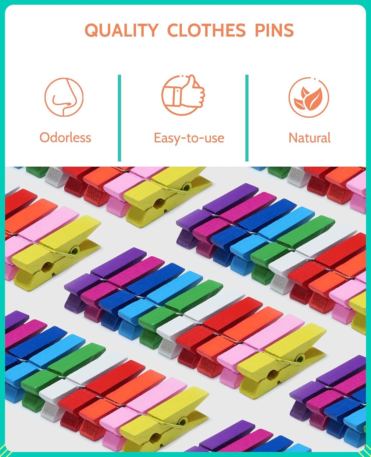 Mini Clothespins, Sopito 100 Pcs 1.4'' Strong Mini Clothespins for Photos with 10 Pcs Washi Tapes and 43 Ft Jute Twine, Colorful Wooden Small Clothes Pins for Picture, Crafts, Baby Shower