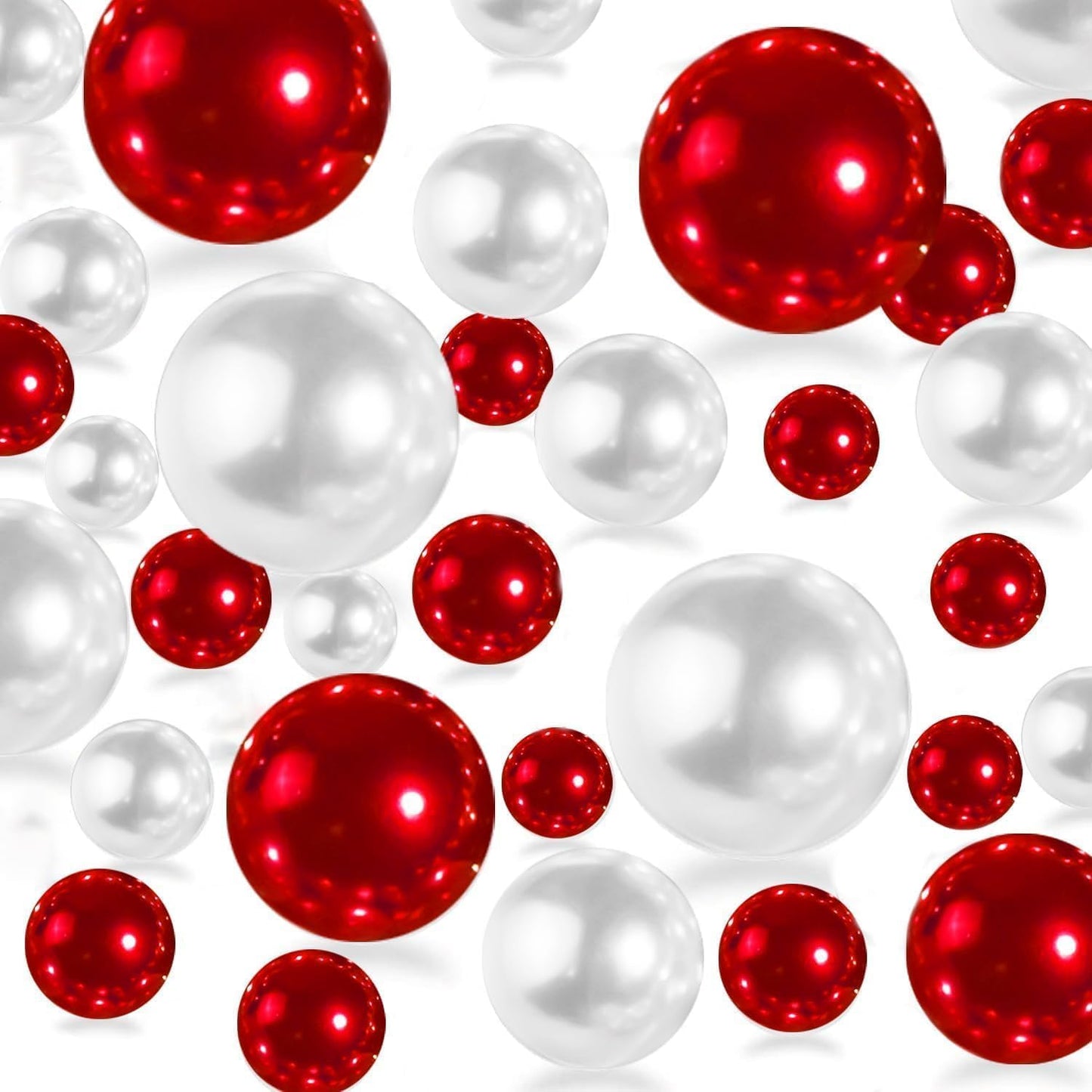 150Pcs Red&White Polished No Hole Pearl Beads Vase Filler, Christmas Vase Filling Decorations, Plastic Pearls, Table Scatters, Wedding Home Decor, 8/14/20 mm