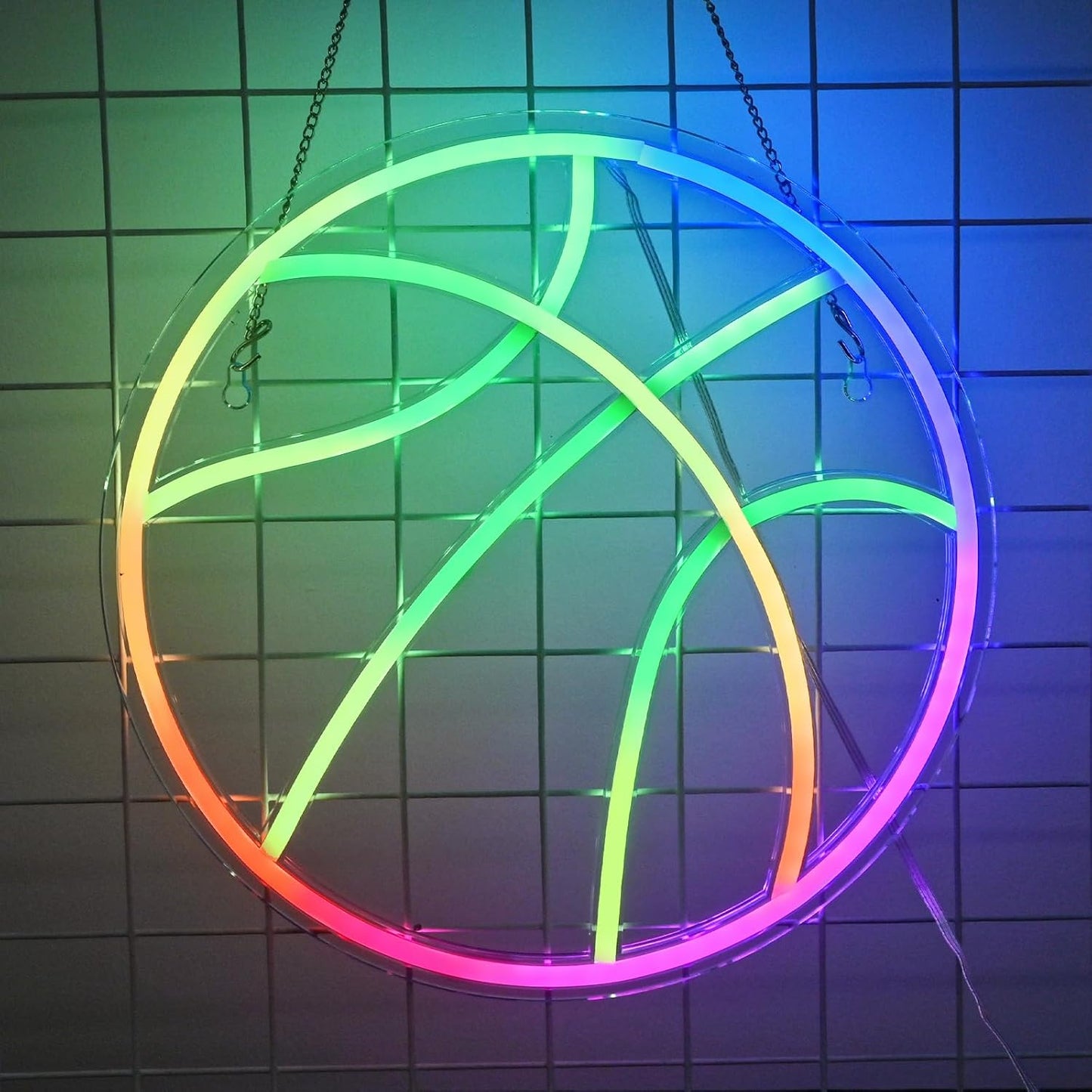 Wanxing Basketball Neon Sign with RGB Sports Neon Lights with Dynamic LED Basketball Wall Althtic Decor in College Room Light Up Themed Gym Gift for Teens in Christmas Party