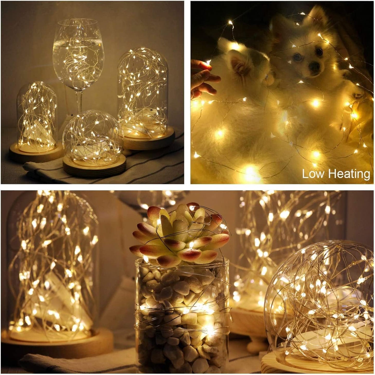 20 Pack Fairy Lights Battery Operated 7ft 20 LED Mini Fairy String Lights Waterproof Copper Wire Firefly Starry Lights for Wedding Party Mason Jars Christmas Decorations, Warm White & Cool White
