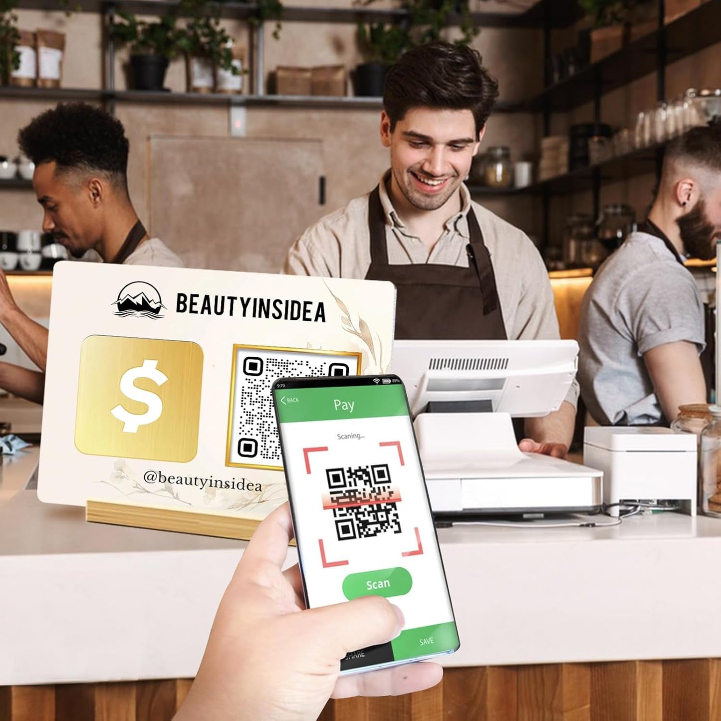 Personalized Custom Metal QR Code Sign Venmo Cashapp Scan to Pay with Stand Instagram Facebook Social Media QR Signs Bar Code QR Plaque Print for Business Salon Beauty Store Restaurant Wifi Sign (Horizontal 1)