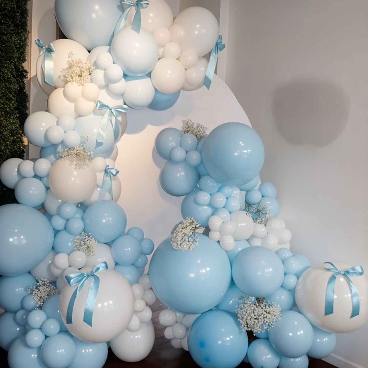 Blue Bow Balloons, 60pcs White And Blue Balloons, Metallic Macaron Preal White Balloon Bow Print Balloon For Girls Women Lady Birthday Baby Shower Party Wedding Bridal Shower Bachelorette Decorations