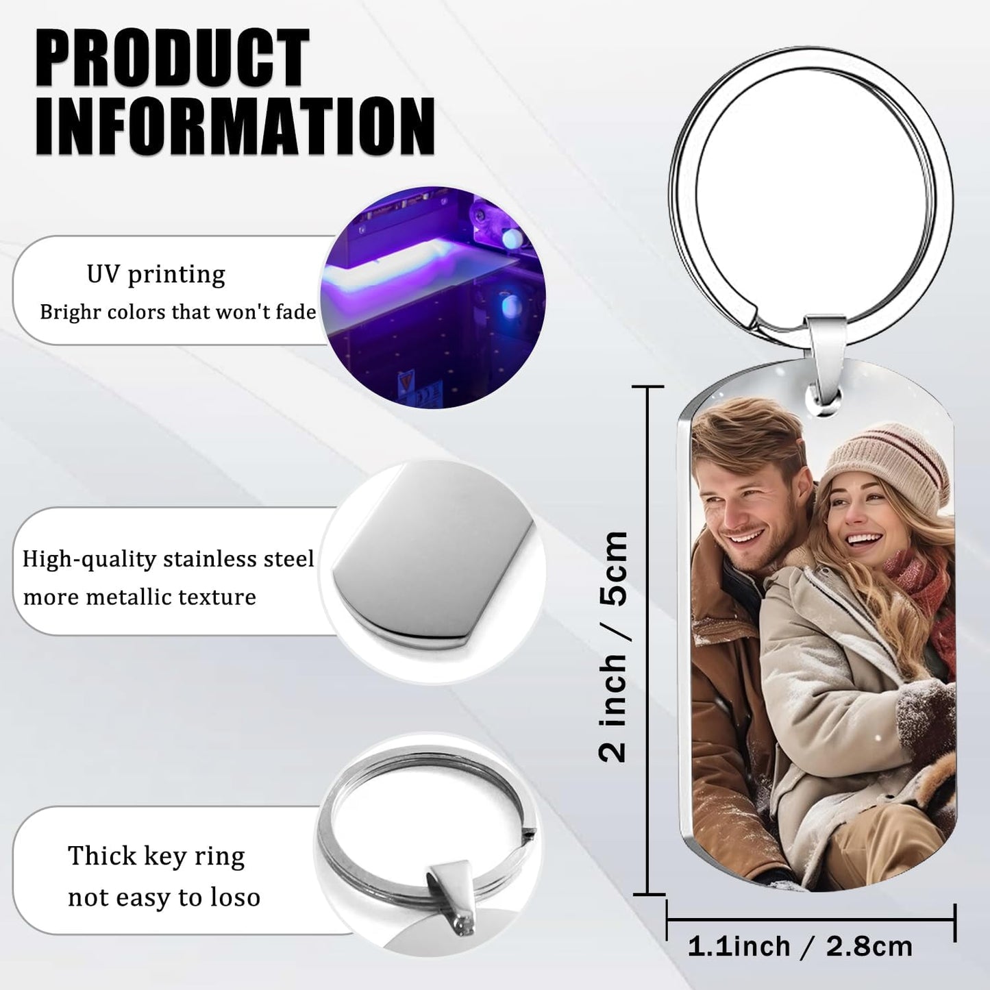 Custom Keychain with Picture, Personalized Keychain with Engraving Photo/Text for Dad, Mom