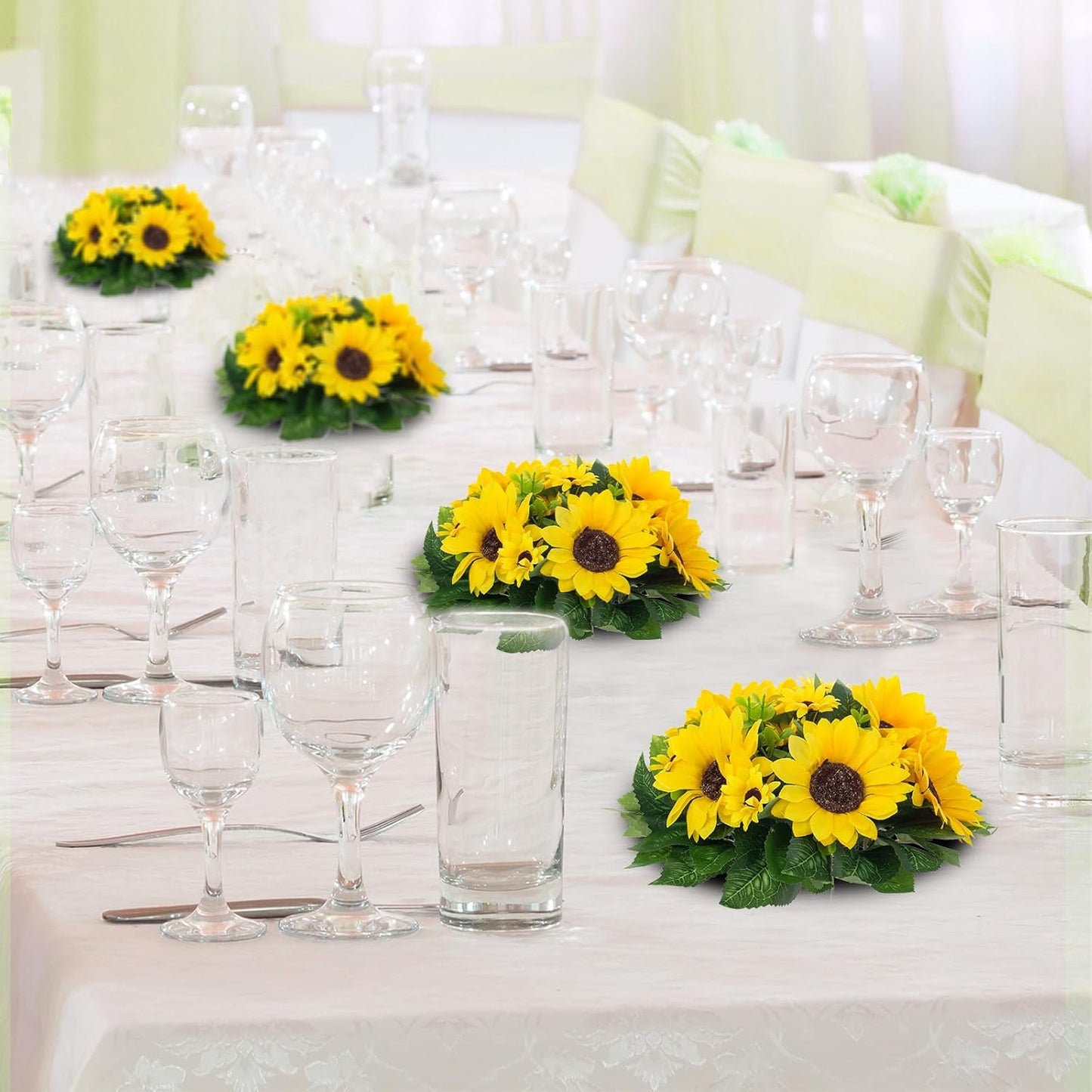 BLOSMON Sunflowers Artificial Flowers Centerpieces - 6 Pcs Fake Yellow Sunflower Flowers Ball Center Piece Decoration for Wedding Table Silk Kissing Floral Arrangements for Home Party Event DIY Decor