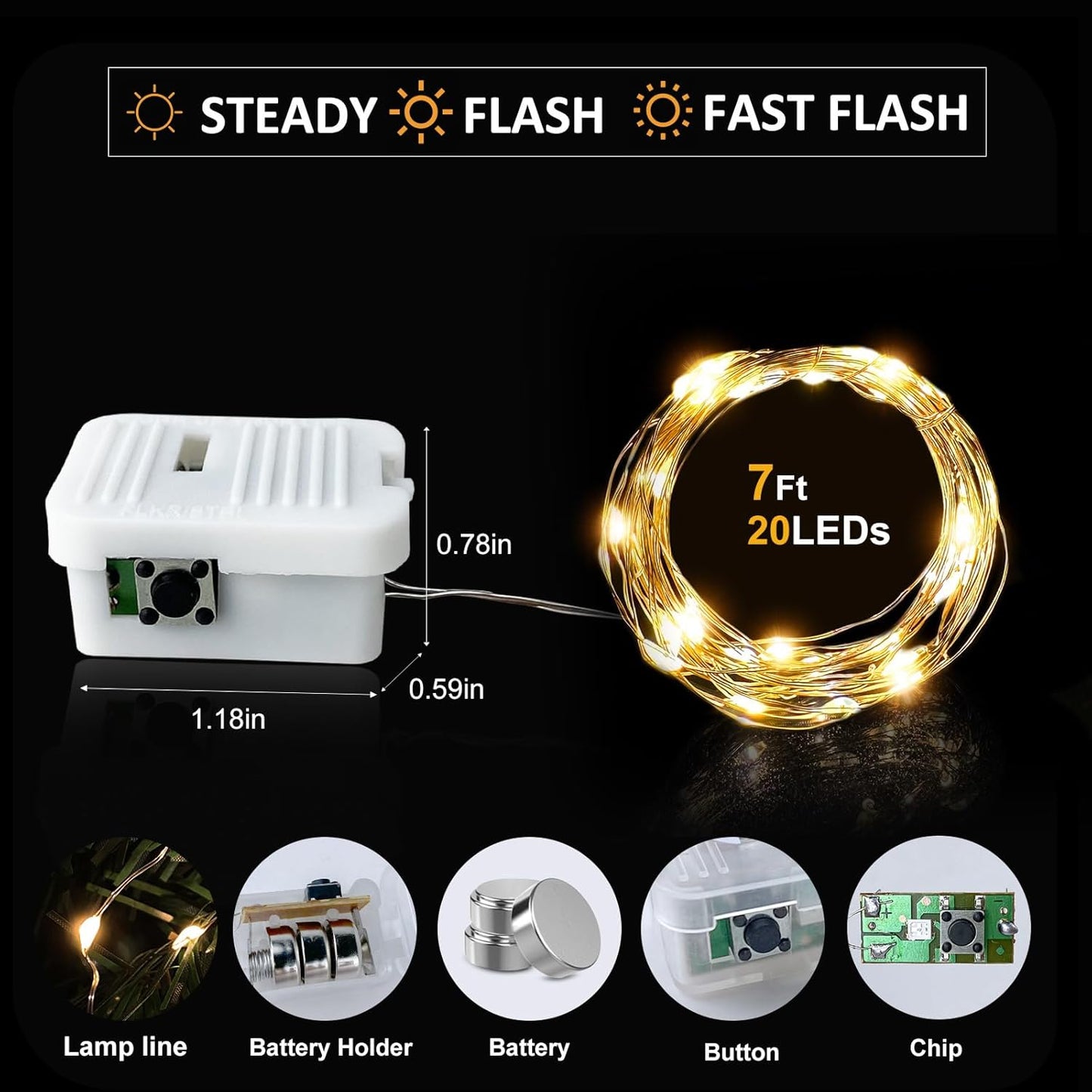 Aogist Led Fairy Lights 3 Modes Battery Operated String Lights Waterproof Silver Wire 7 Feet Firefly Starry Moon Mason Jar Lights for DIY Wedding Party Christmas (Warm White(White Shell), 12 Pack)