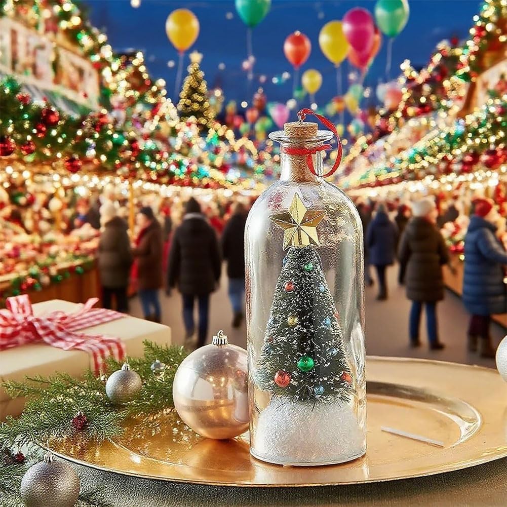 Christmas Tree Message in a Bottle, Recordable Christmas Tree Voice Message Bottle Ornament for Tabletop, Holiday Memories, Snowy Scene in Nostalgic Bottle, Christmas Trees Decoration Gift (2 pcs)