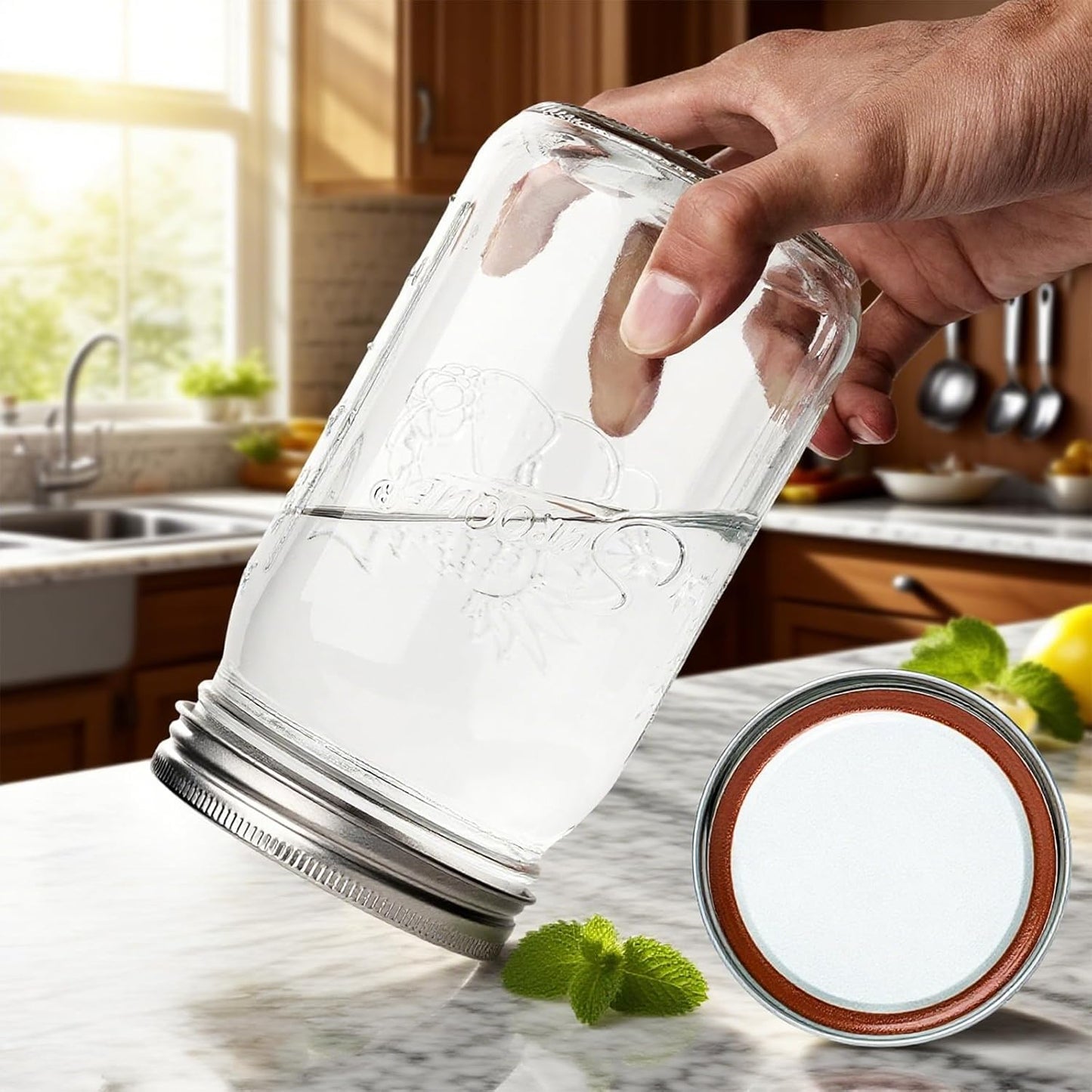 Mason Jars 32 oz Glass Canning Jars 12 Pack Wide Mouth Mason Jar With Airtight Lids