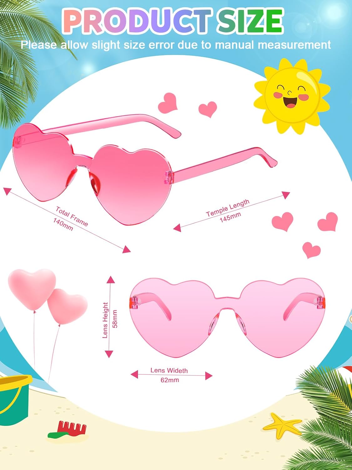 12 Pairs Heart Shaped Sunglasses for Women Colorful Glasses Fun Trendy Transparent Heart Sunglasses Party Favor (multicolor)