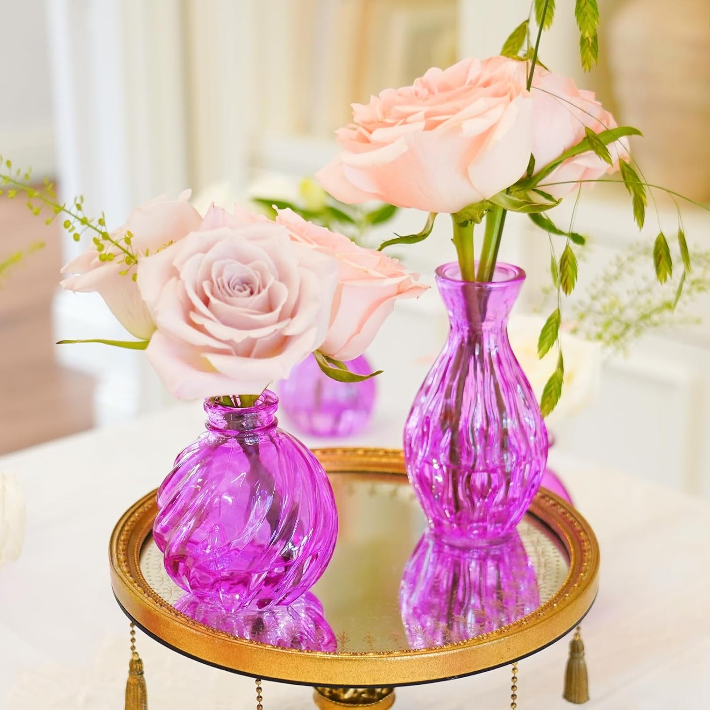 24PCS Bud Vases for Decor Cool Hot Pink Small Glass Flower Vase in Bulk Wedding Centerpieces Bridal Shower Decorations for Women