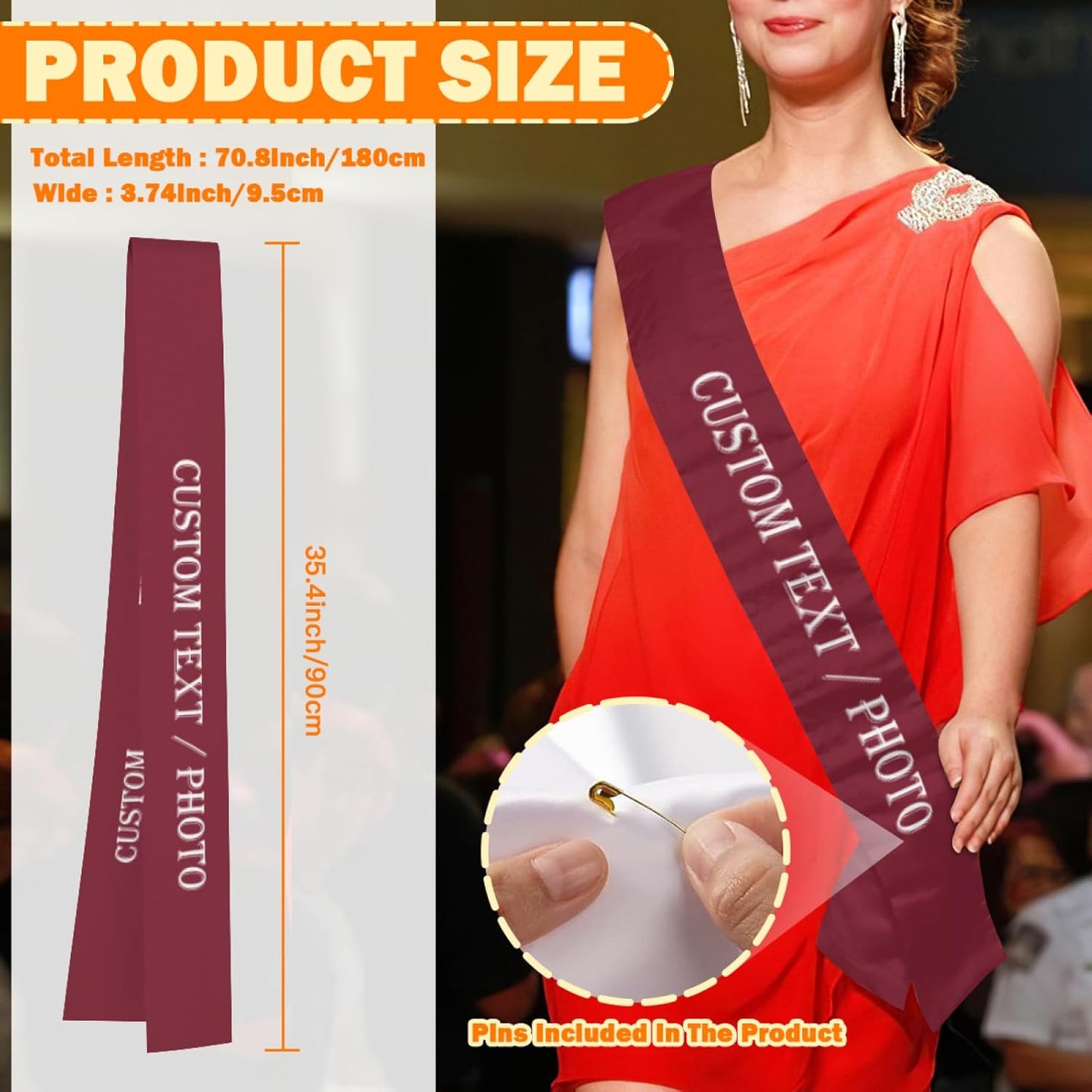 Custom Sash,Personalized Birthday Sash with Text Photo,Customized Bachelorette Sash Quote Sash Bride to Be Sash Color Optional (No decorative edge, Maroon)