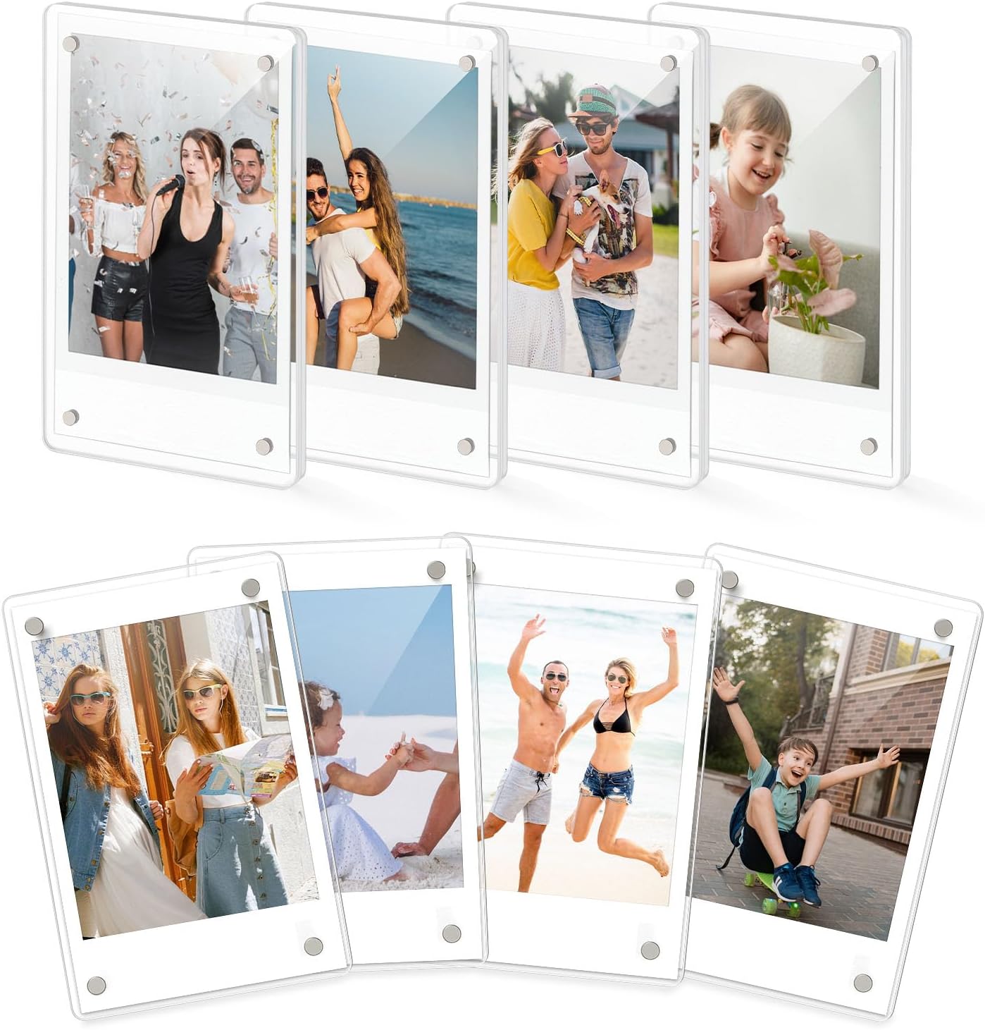 DomeStar Magnetic Acrylic Picture Frame 2.4 x 3.5 Inch, 8 Pack Double-Sided Holder for Refrigerator, Locker, or Metal Cabinet, Fits Instant Photo, Mini Film, Retro Camera, Notes & Pictures
