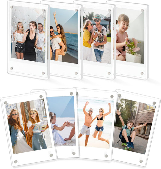 DomeStar Magnetic Acrylic Picture Frame 2.4 x 3.5 Inch, 8 Pack Double-Sided Holder for Refrigerator, Locker, or Metal Cabinet, Fits Instant Photo, Mini Film, Retro Camera, Notes & Pictures