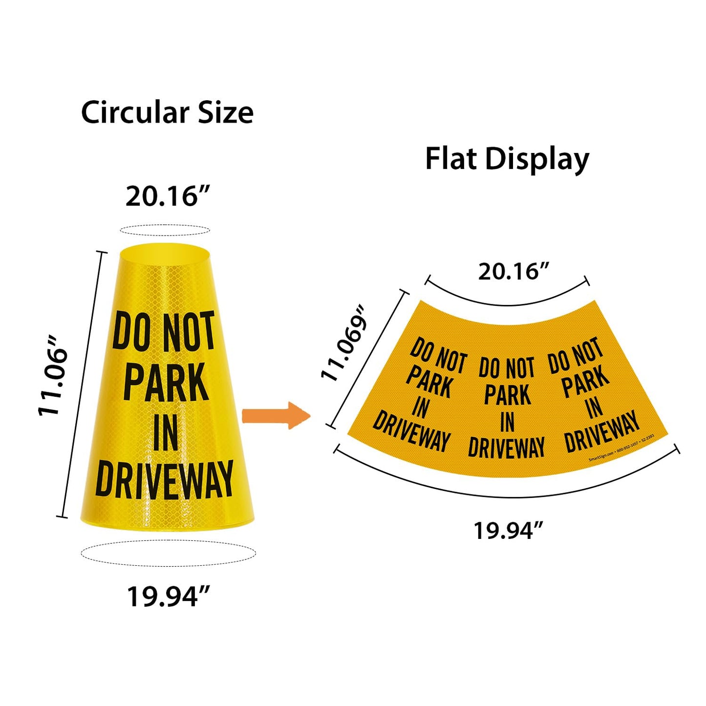 SmartSign “Do Not Park in Driveway” Bright Reflective Cone Message Sleeve, [Cone Not Included]