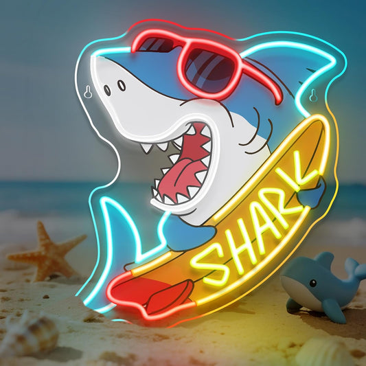 Shark Skateboard Neon Sign Edgy Sunglasses Shark LED Neon Signs for Wall Decor Man Cave & Game Room Oceanarium Led Light for Beach Bar&Shop Decor Unique Gift for Shark Lovers