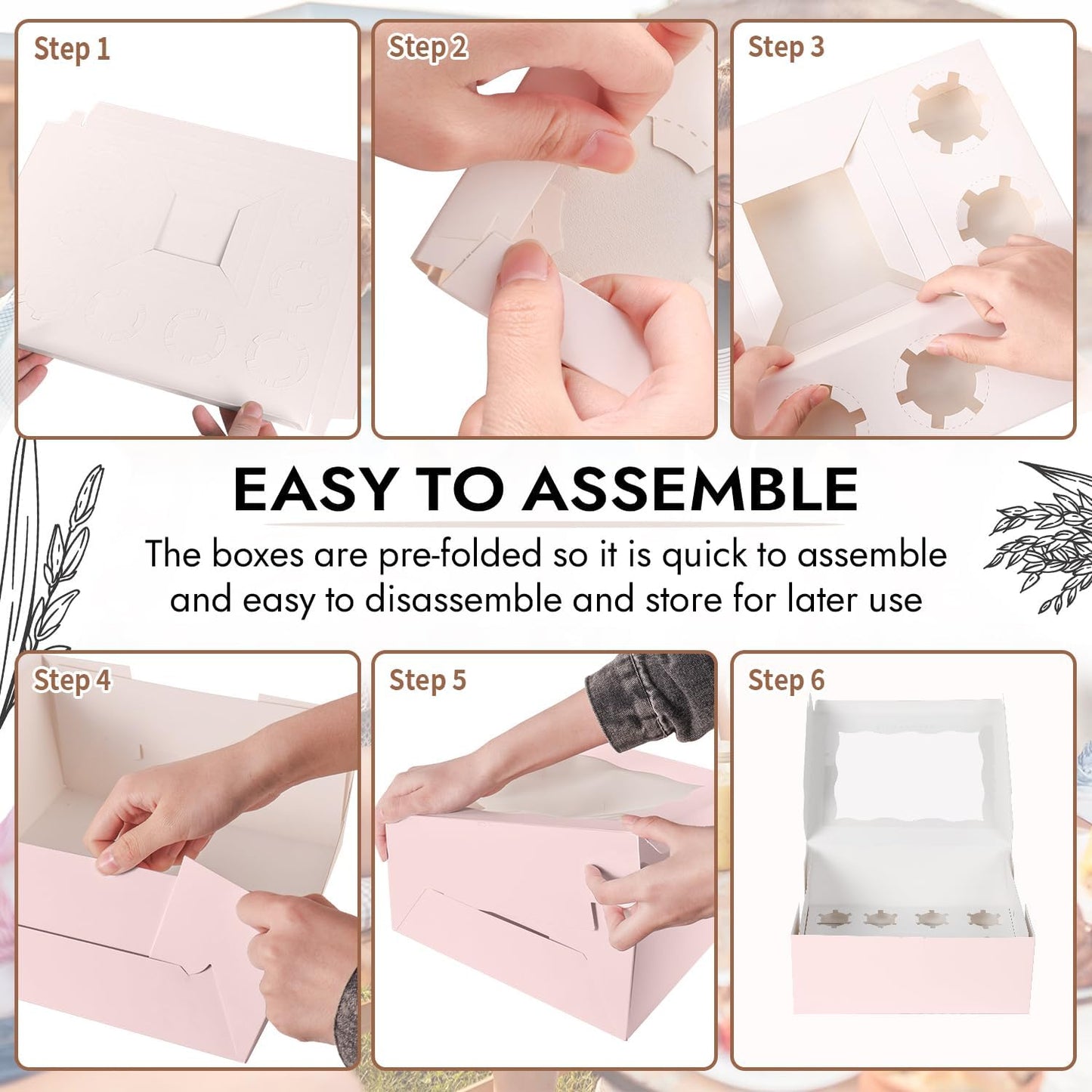 JCD 8 Packs Pink Bento Cake and Cupcake Box 1+8 Bento Box with Clear Window for 4-inch Cake and 8 Cupcakes Packaging Gift Baked Goods for Family Dinner Birthday Party Picnic Gift (Pink 1+8/8Pcs)