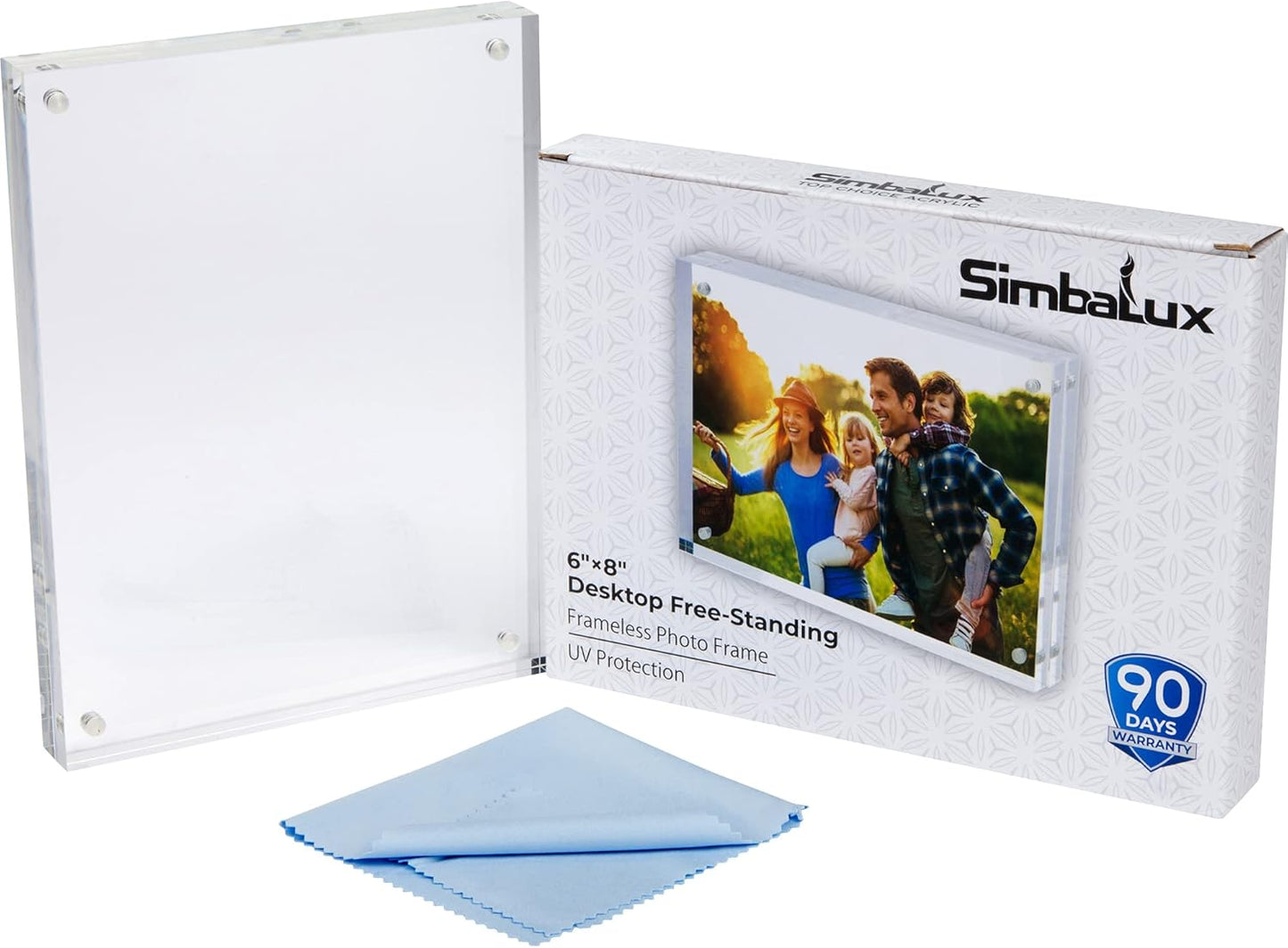 SimbaLux Magnetic Acrylic Picture Photo Frame 6x8 inches with UV Protection (1 Pack) Clear Glass Like, Double Sided Frameless Desktop Floating Display, Free Standing, Easy to Change