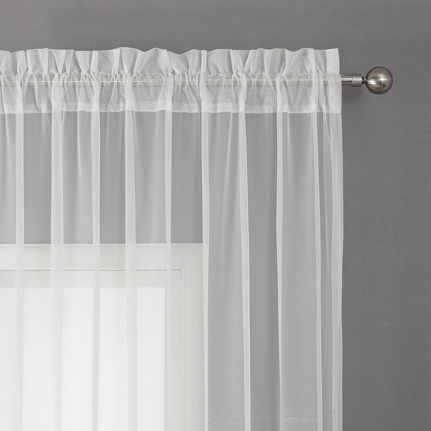 VISIONTEX White Sheer Voile Curtains, Decorative White Embossed European Rod Pocket Window Drapes for Home Kitchen, Living Room and Bedroom 54 x 84 Inch, Set of 2 Curtain Panels