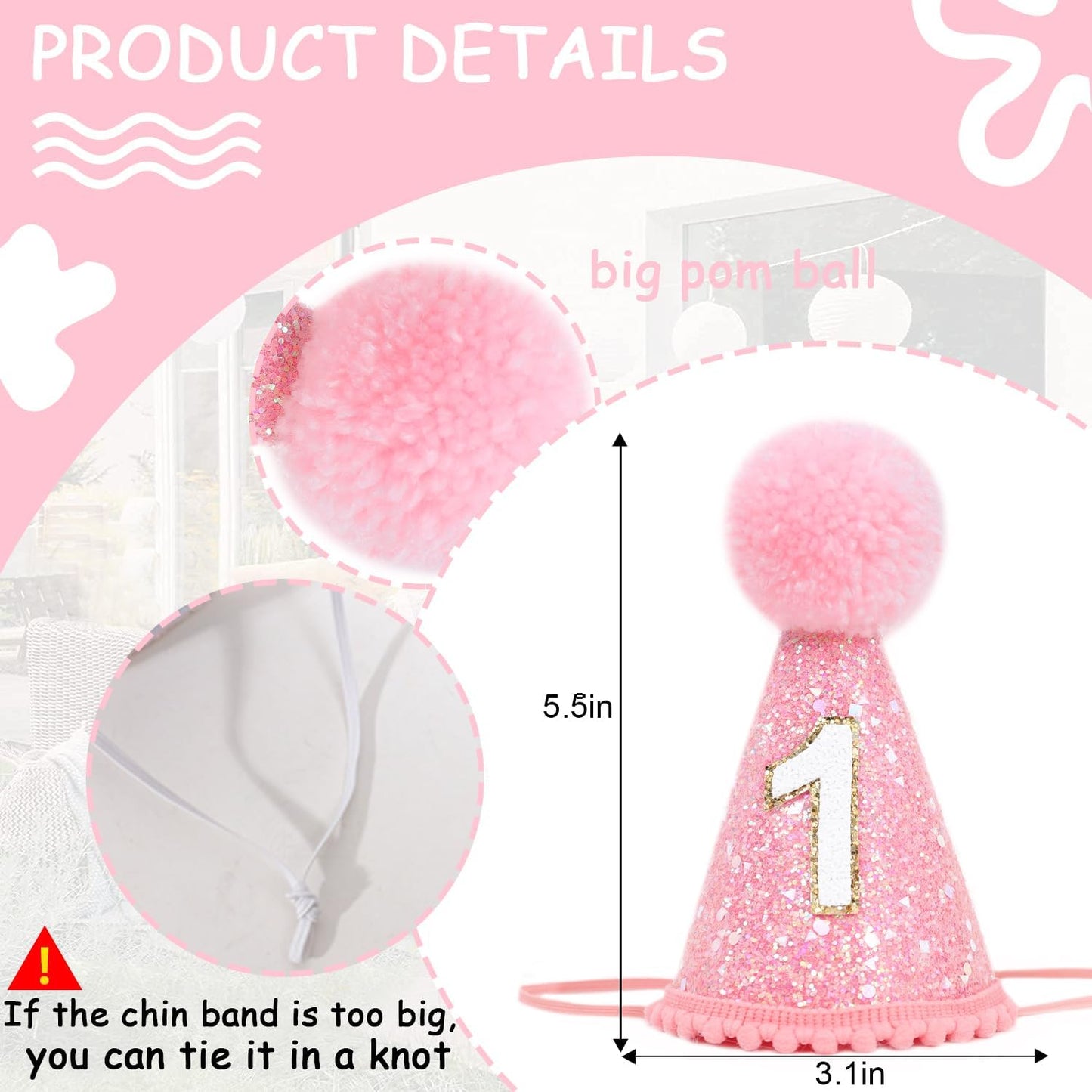 MAMUXI Natural Boho Birthday Hat - 1st Birthday Hat,Natural Boho First/1st Birthday Decorations,Cake Smash Photo Prop