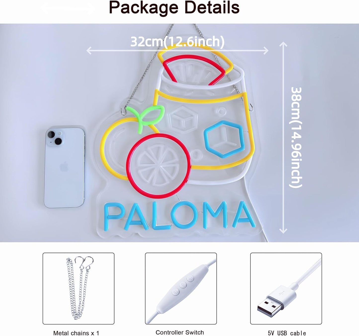 CNBEYOUNG Paloma Neon Sign, Neon Lights Hanging Wall Art Decoration for Mexican Restaurants Shop Cocktail Bar Kitchen Party Home Decor, USB - Driven, Super Bright & Adjustable,15x 12.6inches