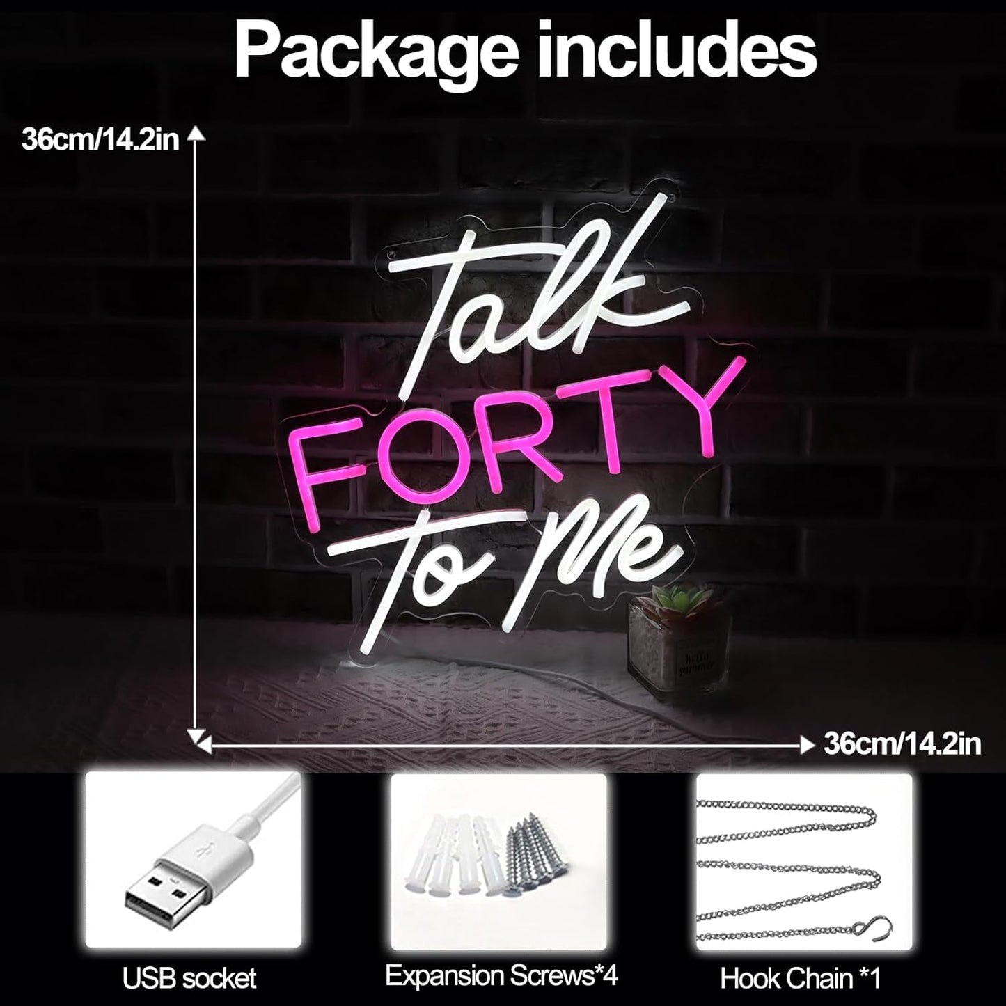 Talk Forty To Me Neon Sign Led 40th Birthday Neon Light Dimmable 40th Madam Birthday Gift For Women Neon Sign For Wedding Christmas Halloween Decor Birthday Gift For Girl Wife Lover(USB Sign)