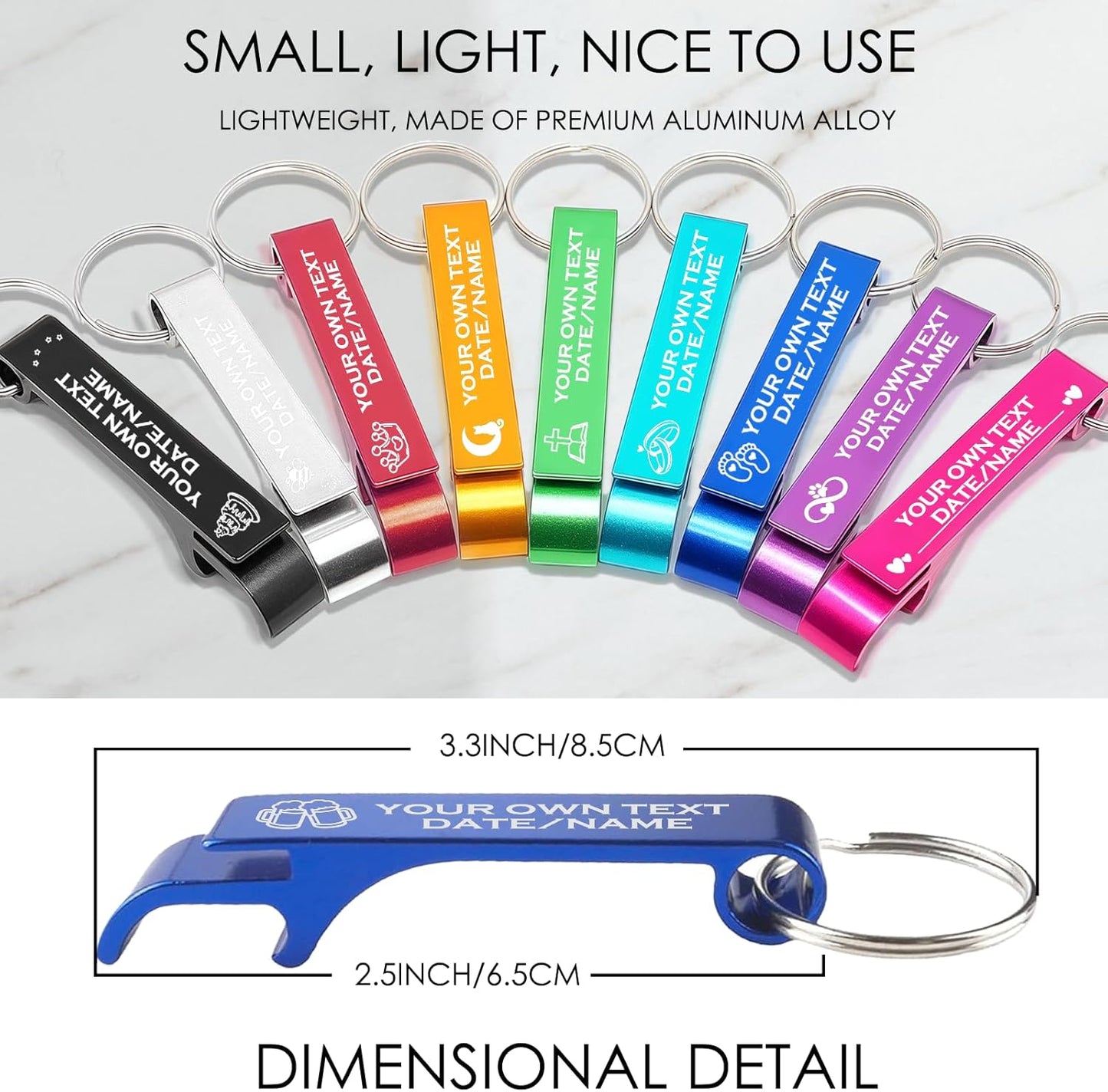 UBJVA Custom Bottle Opener Bulk Personalized Aluminum Bottle Opener Keychains with Text Logo Photo Wedding Favors Graduation Party Bar