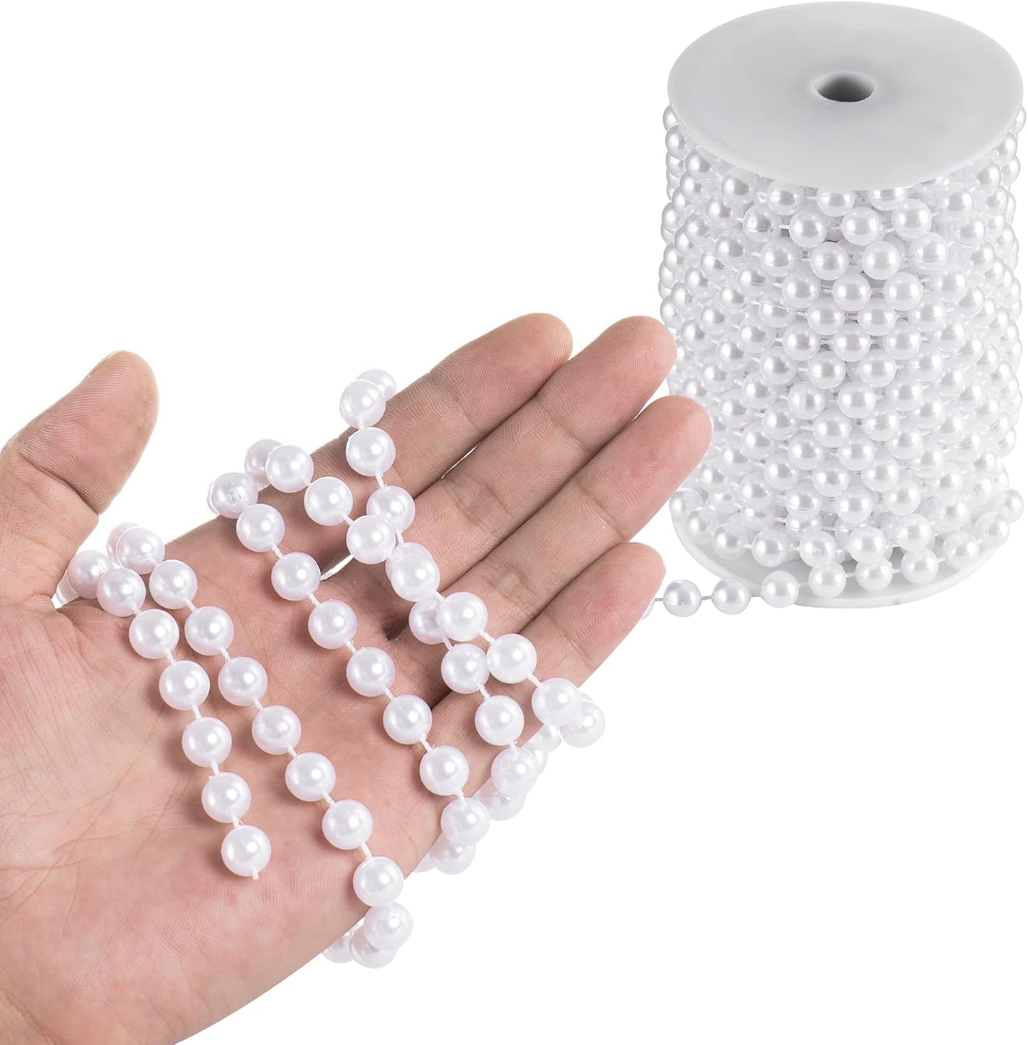 XINHUIDALSQ Craft String of Pearls 10 MM Faux Pearl Beaded, 33 Feet White Garland Bead String for Christmas Tree Decorations, Wedding Party Decoration (White, 10mm/10M)