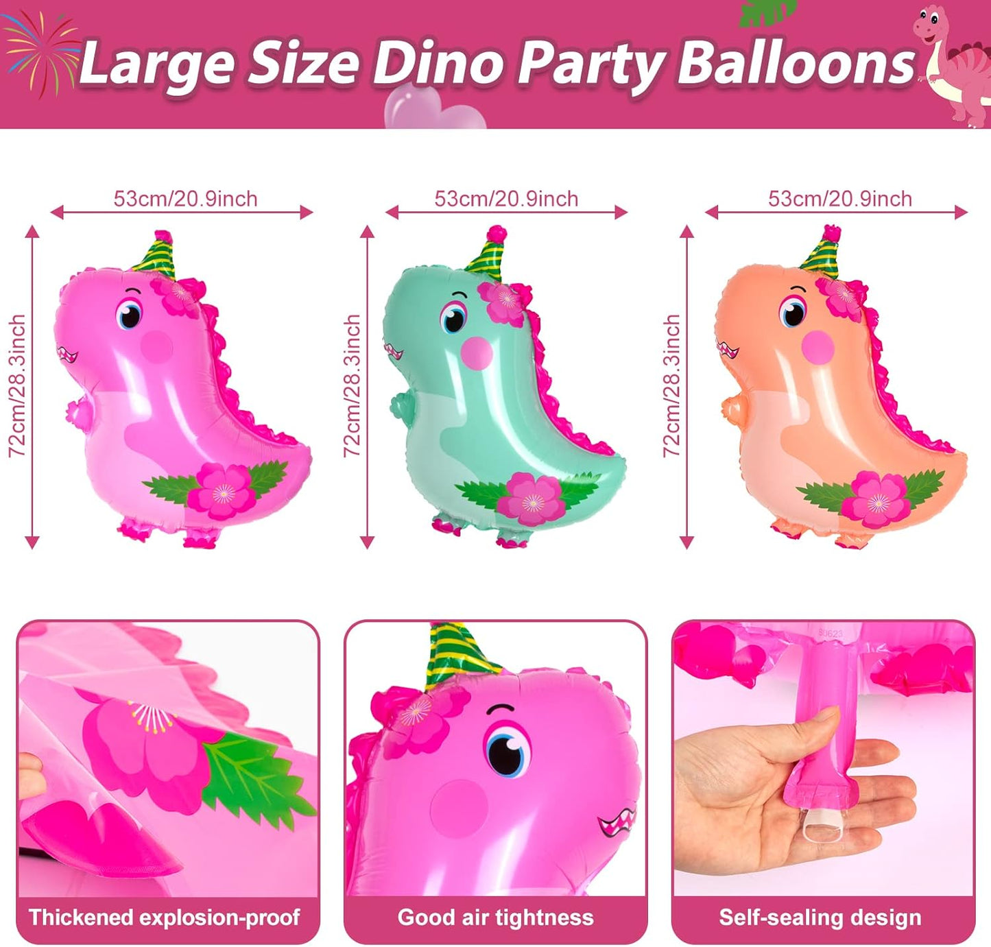 194 PCS Pink Dinosaur Party Decorations for Girls, Dinosaur Birthday Party Supplies Includes Dino Balloons, Backdrop, Happy Birthday Banner, Tablecloth, Plates, Napkins, Cake Toppers