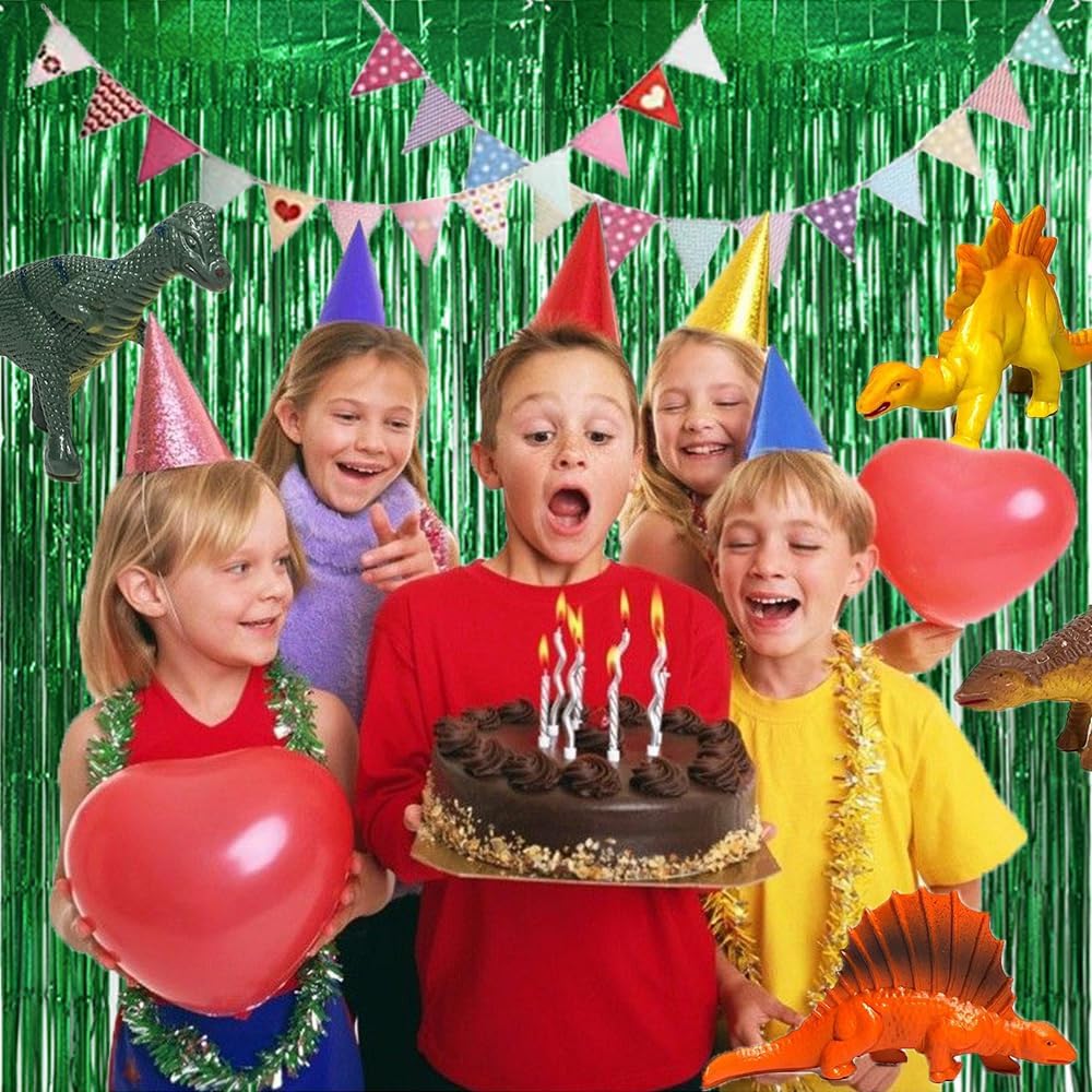 TONIFUL 3Pcs Laser Green Door Streamers, Metallic Streamers Foil Fringe Curtains for Birthday, Christmas, New Year, Bachelorette, Grad Party (9.9ft x 6.6ft)