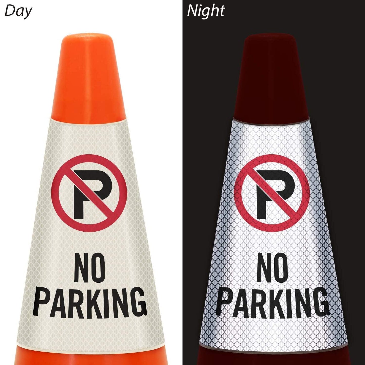 SmartSign 6-Pack "No Parking" Reflective Cone Message Sleeve Collar with Symbol, 360-Degree Visibility, Non-Adhesive Vinyl Signs for Traffic Safety Cones, 3-Side Print [Cone Not Included]