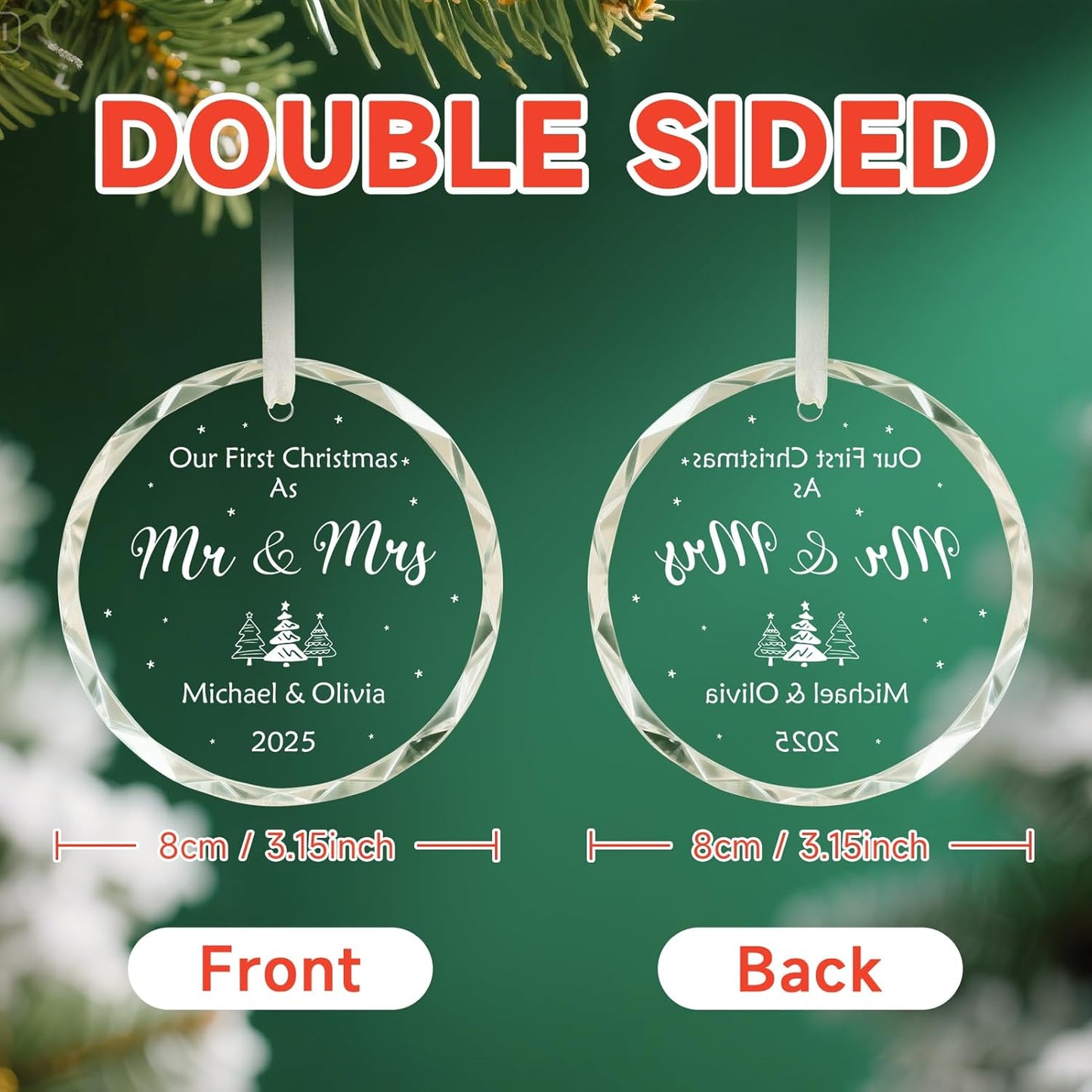 Personalized First Christmas Married Ornament, Custom Engaged Christmas Ornament 2025 with Names, Engagement Gifts for Couples, Customized Wedding Gifts for Newlywed