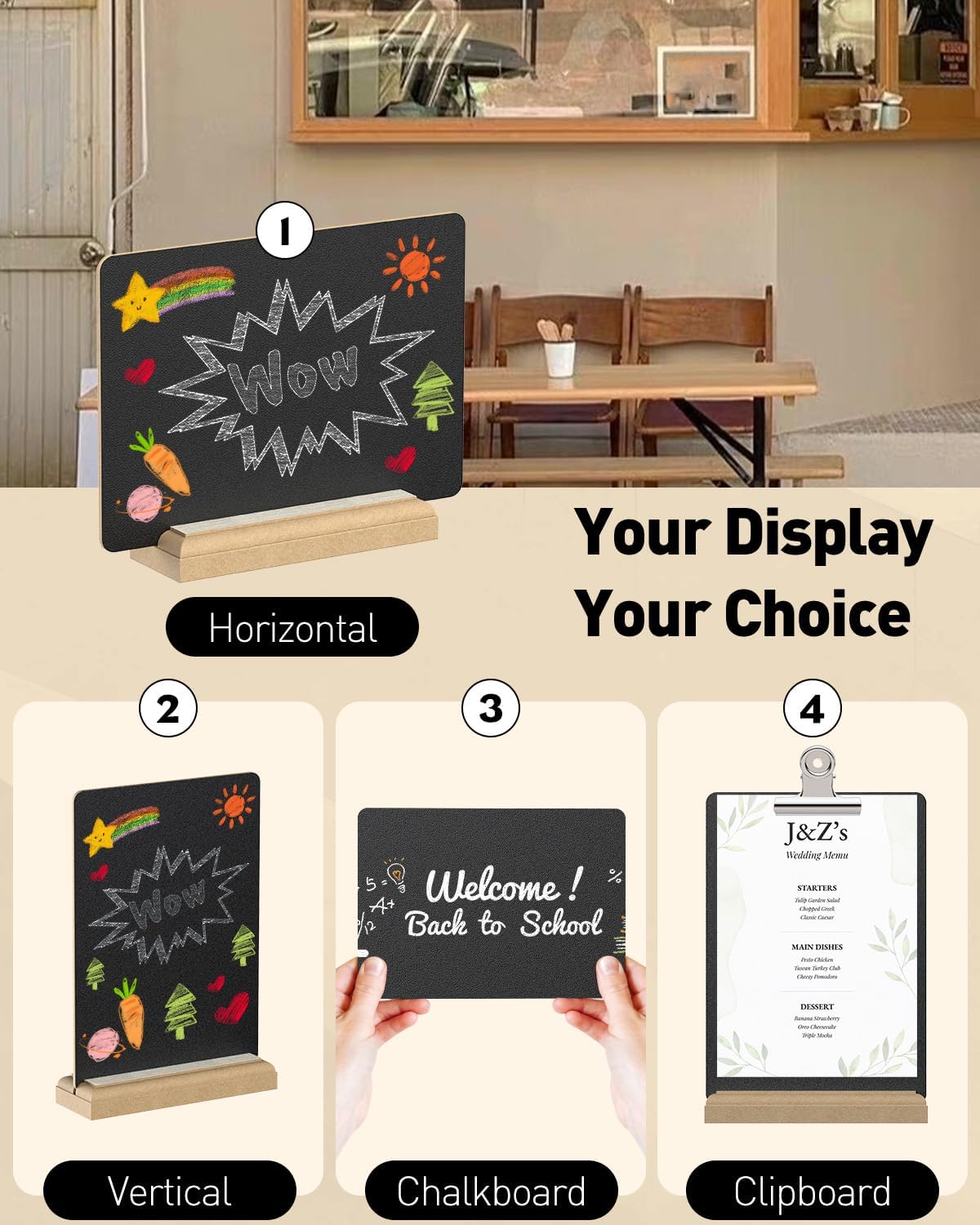 Uniclife Small Chalkboard Sign with Stand & Chalk Markers, 5.9 x 8 Inch, Double-Sided Wooden Chalk Board Sign for Tables, Reusable Message Board, Menu Board for Wedding Party Restaurant Food Display