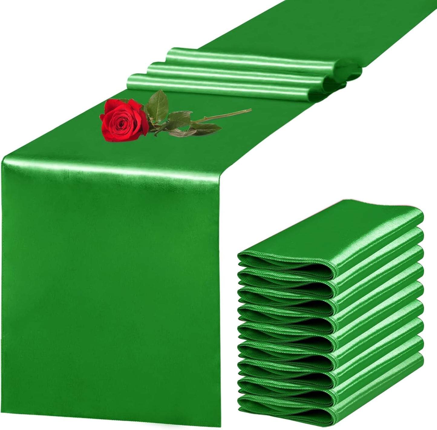 10 Pack Satin Table Runner 12 x 108 Inch Long Emerald Silk Table Runner for Wedding Party Banquet Birthday Decoration