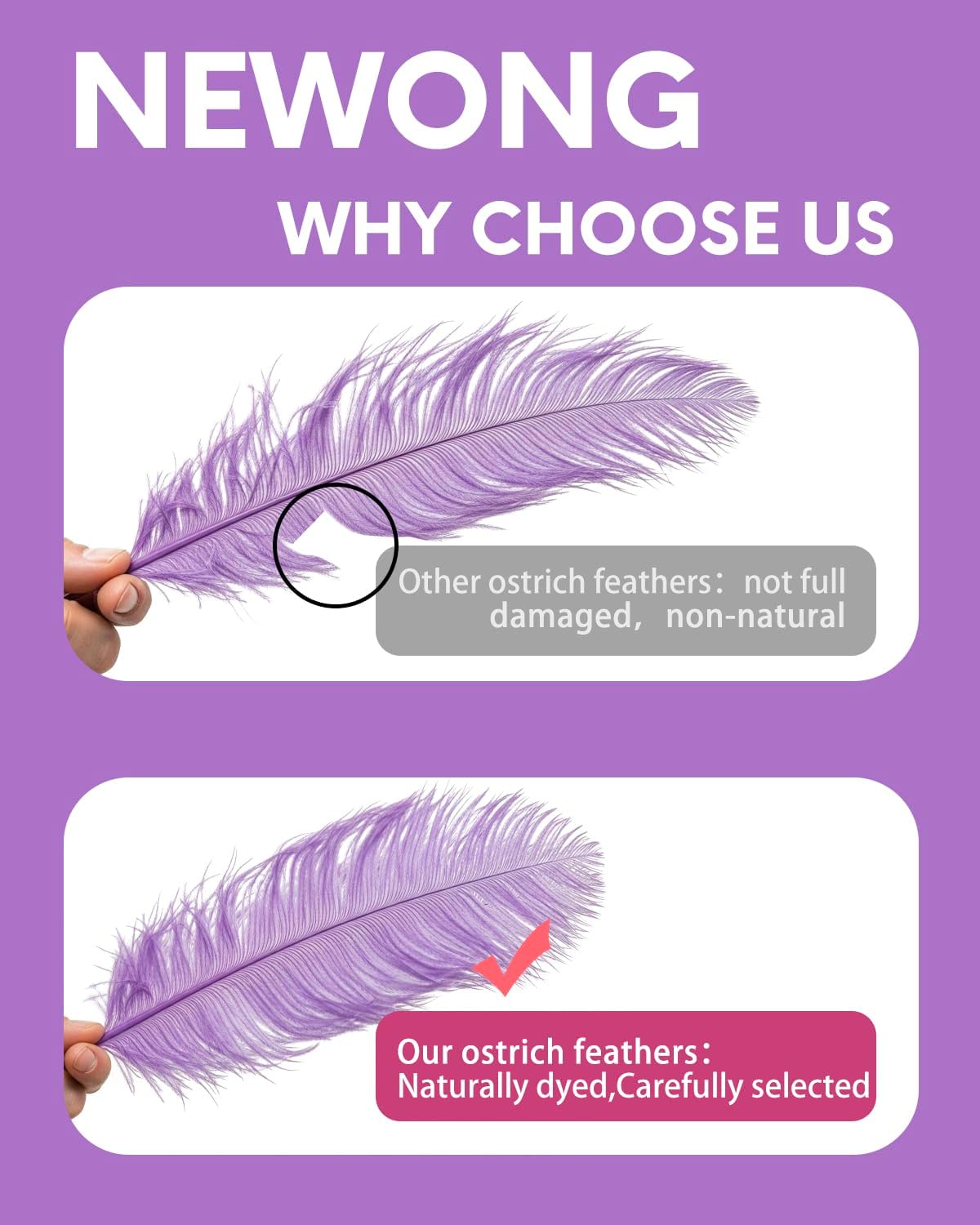 NEWONG 30pcs Light Purple Ostrich Feathers Natural Bulk 8-10in（20-25cm） Vase Craft Wedding Home Party Centerpieces Christmas Day Decoration