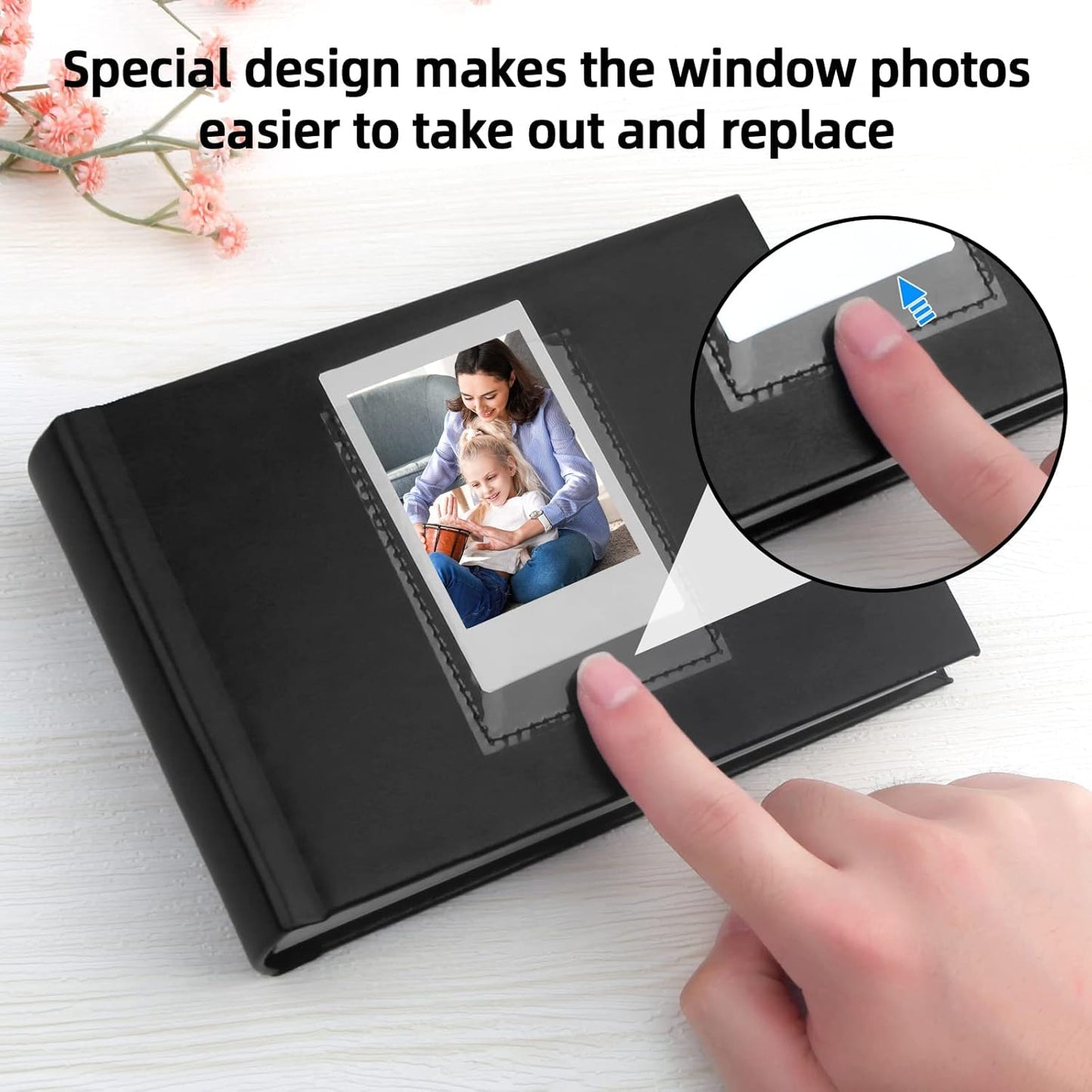 64 Pocket Mini Photo Album with Writing Space,Faux Leather Cover, Compatible with 2x3 Inch Polaroid Pictures and Fujifilm Instax Mini 12 11 9 99 8 7+ 40 Evo Instant Film(Black)