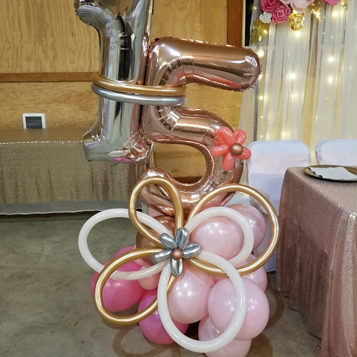 40 Inch Rose Gold Large Numbers Balloons 5, Self Inflating Digit 5 Helium Balloons for 5th Girls, Foil Mylar Big Number Balloons Set 0-9 for Women Birthday Party Anniversary Supplies Decorations