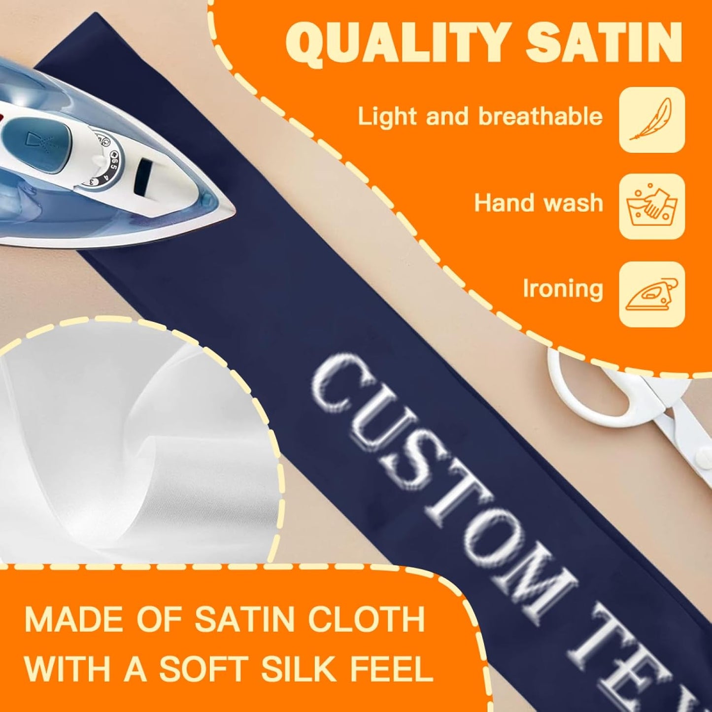 Custom Sash,Personalized Birthday Sash with Text Photo,Customized Bachelorette Sash Quote Sash Bride to Be Sash Color Optional (No decorative edge, Dark Blue)