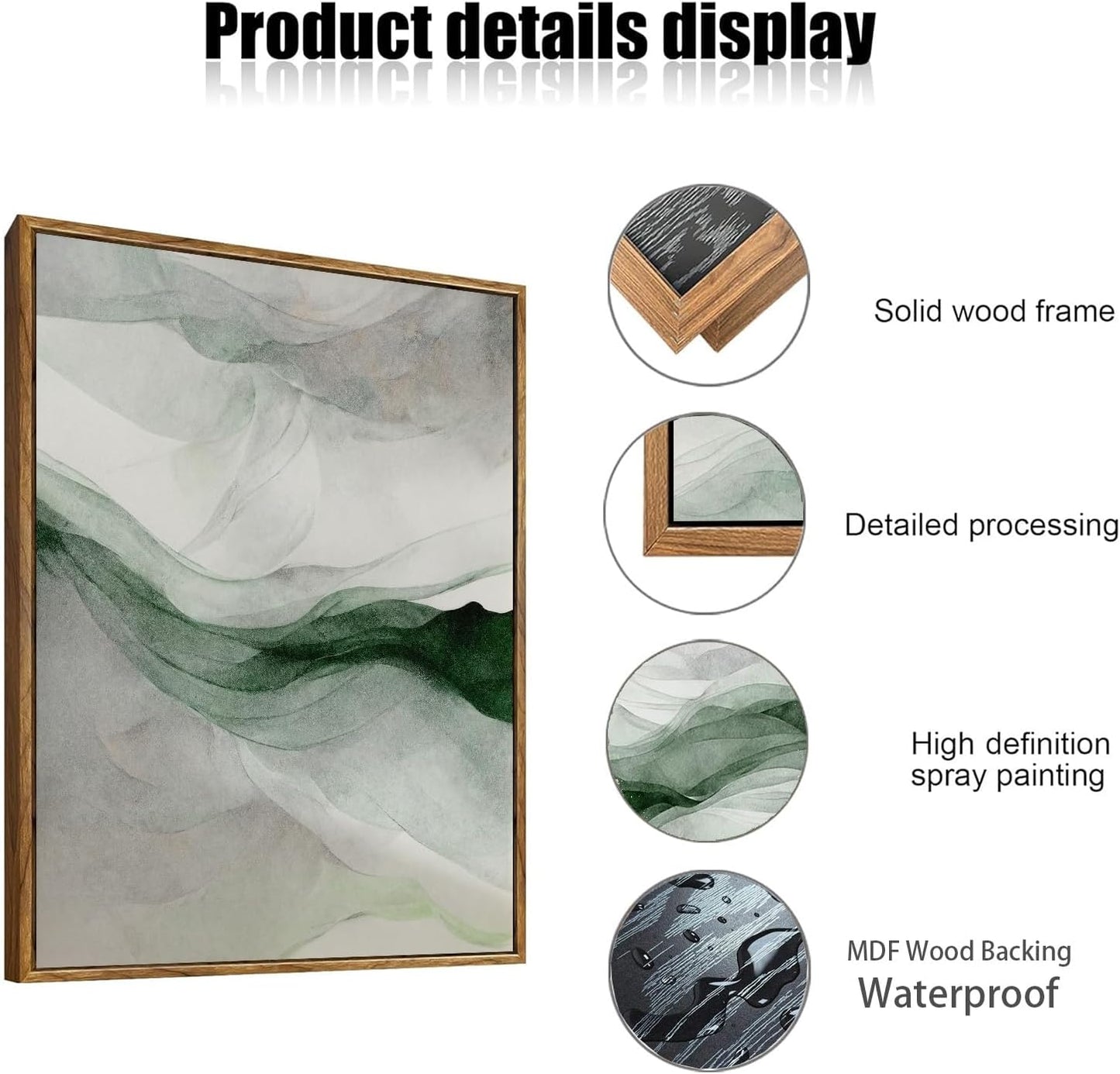 myusuar 3 Piece Large Abstract Framed Wall Art For Living Room, Smoke Texture Ink Teal Soft Green Canvas Wall Art Modern Minimalist Art Prints Wall Décor For Bedroom Office 24x36in