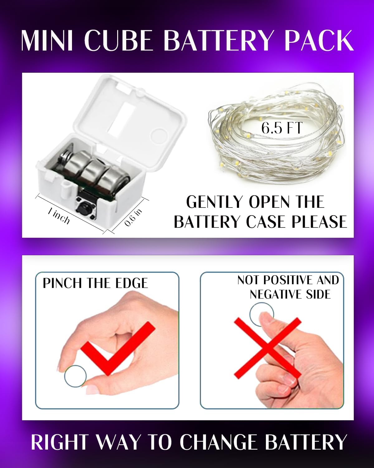 20 Pack Fairy Lights Battery Operated 60 Extra Batteries, 3 Modes 6.5ft 20 LED Mini String Lights, Waterproof Silver Wire Firefly Starry Lights for DIY Wedding Christmas Party, Purple